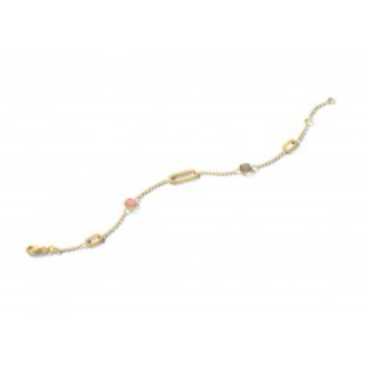 De armband is vervaardigd uit 18 kt geelgoud met grijze maansteen en quartz.