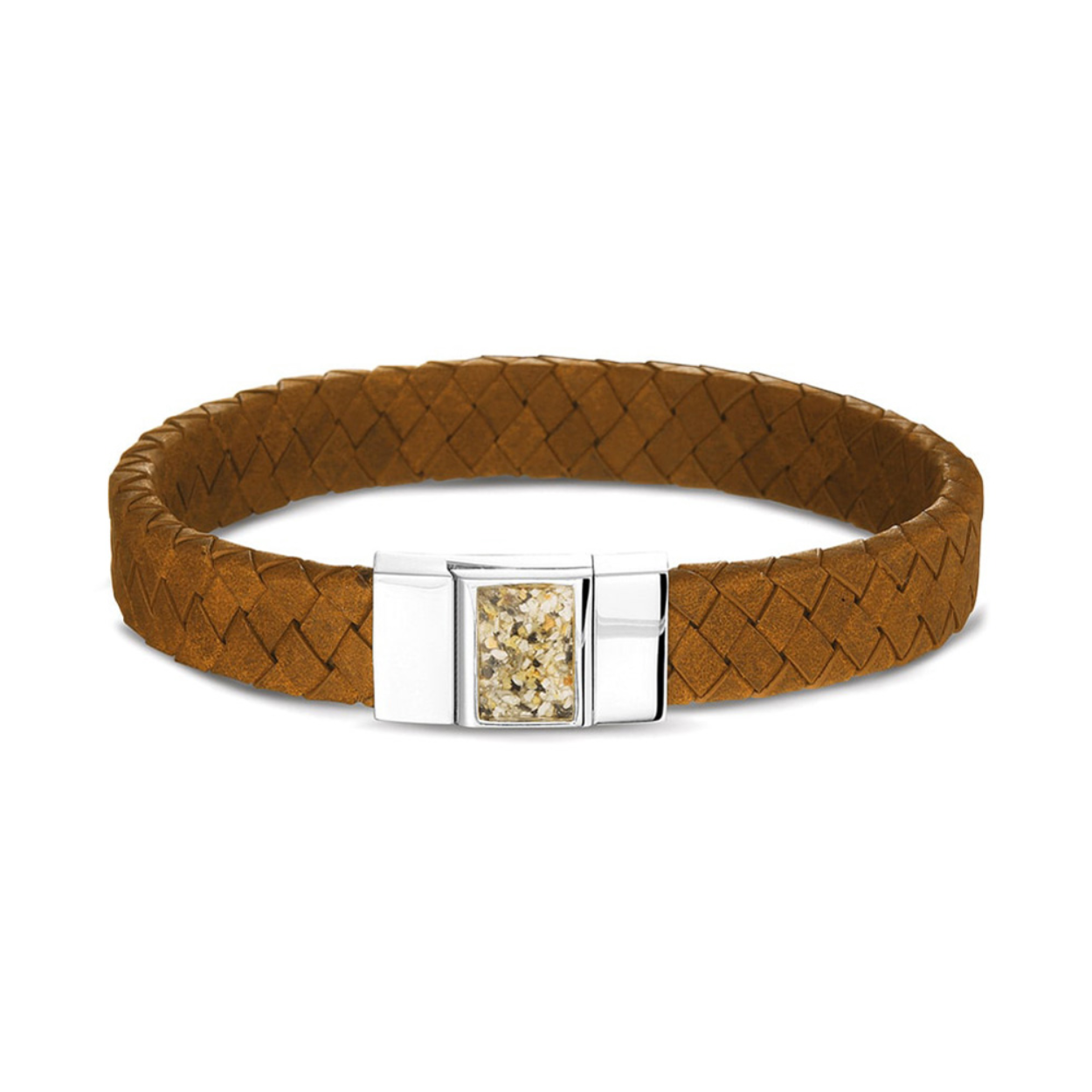 See You Zilver/leren armband cognackleur 21 cm