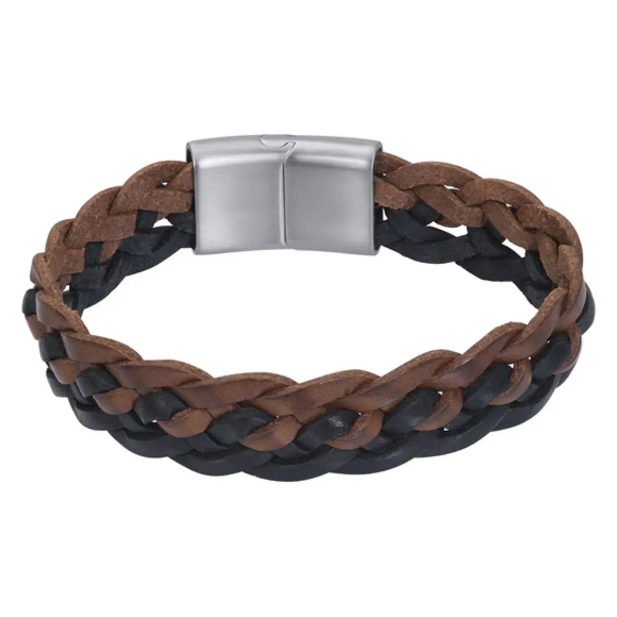 De iXXXi Men armband Bram is een handgemaakte leren armband. De bracelet bestaat uit een gevlochten design met lederen banden. De armband bestaat uit een combinatie van zwart en bruin leer. Armband Bram is voorzien van een langwerpige, mat zilverkleurige sluiting gemaakt van stainless steel. De iXXXi heren armband Bram is verkrijgbaar in de maten 19, 20, 21, 22 en 23. Mix en match met verschillende armbanden uit de iXXXi Men collectie en maak zo jouw look compleet!

Gemaakt van duurzaam stainless steel.
Verkleurt niet en geeft niet af op de huid.
Nikkel vrij
Hypo-allergeen