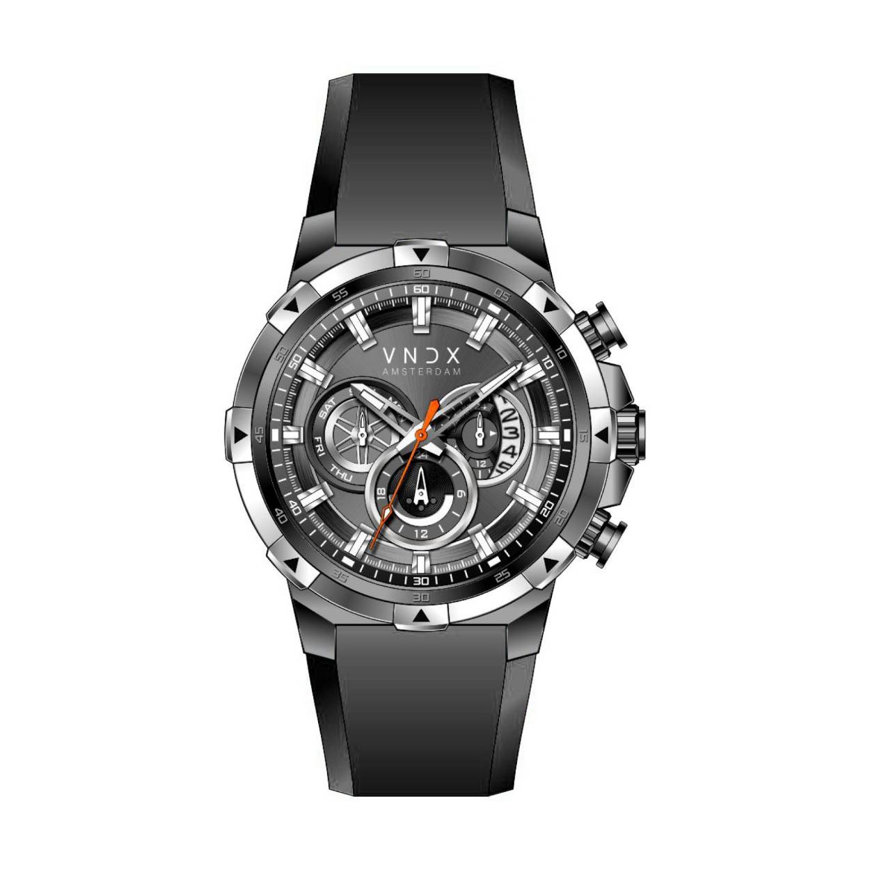 Niets is onmogelijk met dit horloge. Verover plaatsen zoals Marco Polo en harten zoals Casanova. Welk avontuur zoek je? Niemand zal je stoppen. De espresso zwarte wijzerplaat, de metaalkleurige, zwarte kast en de zwarte band geven dit horloge een stoere uitstraling. Het is nooit te laat om je dromen na te jagen.