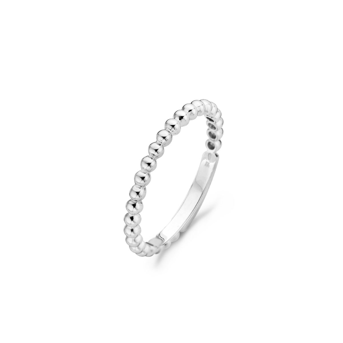Een deel van de band van deze 14k witgouden ring heeft een speels bolletjesmotief. De band is 2 mm breed. Mooi te mixen en matchen met andere ringen uit onze collectie. 