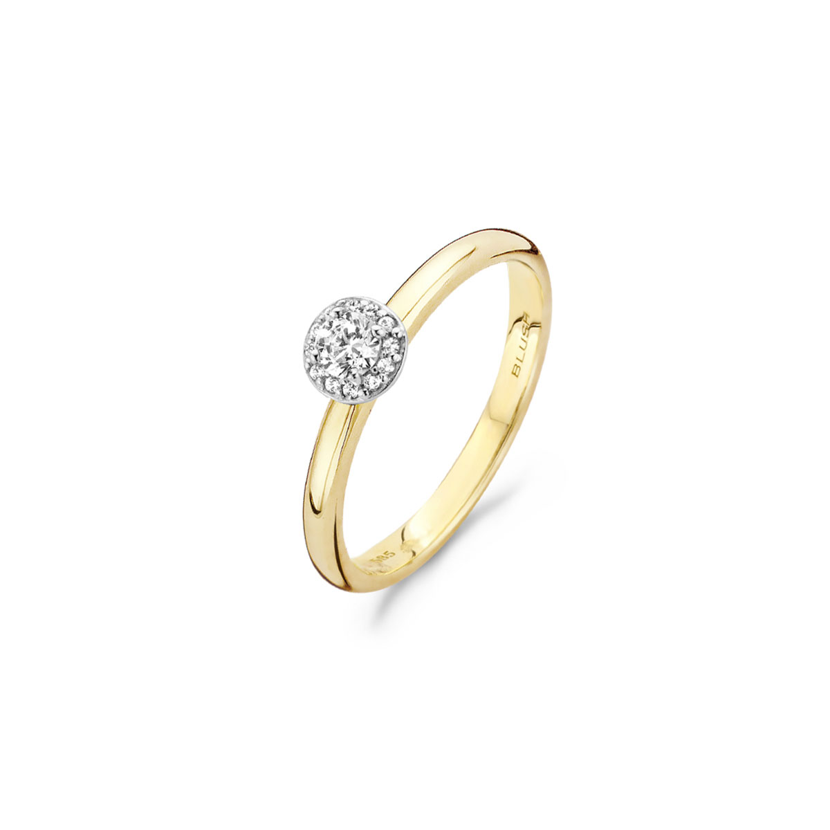 Een witte zirkonia siert deze elegante ring van 14k geel-en witgoud. De band is 2 mm breed en de zirkonia heeft een doorsnede van 5,5 mm. Mooi op zichzelf of in combinatie met andere aanschuifringen uit onze collectie.