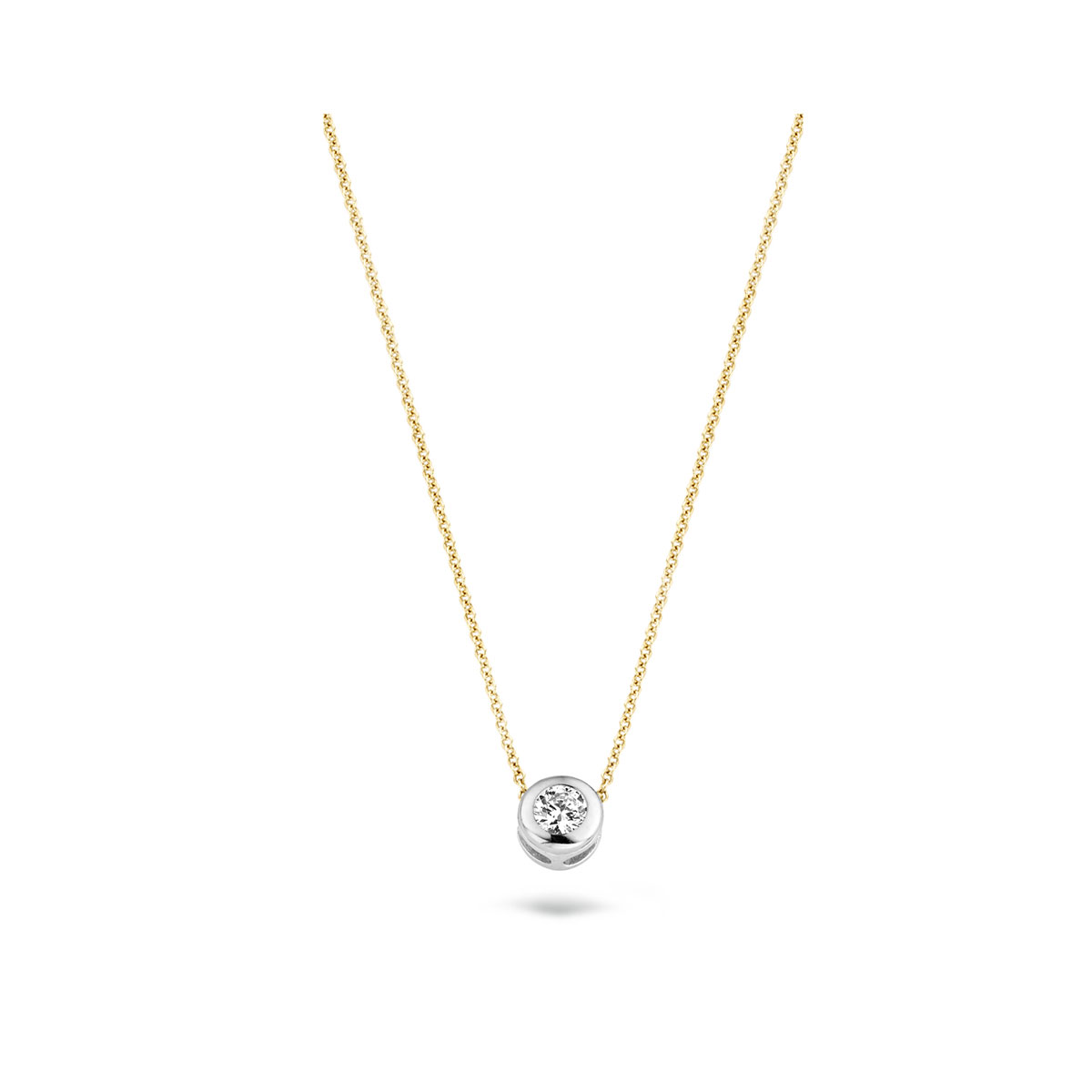 Blush 14 karaats geelgouden collier met een hanger van witgoud.