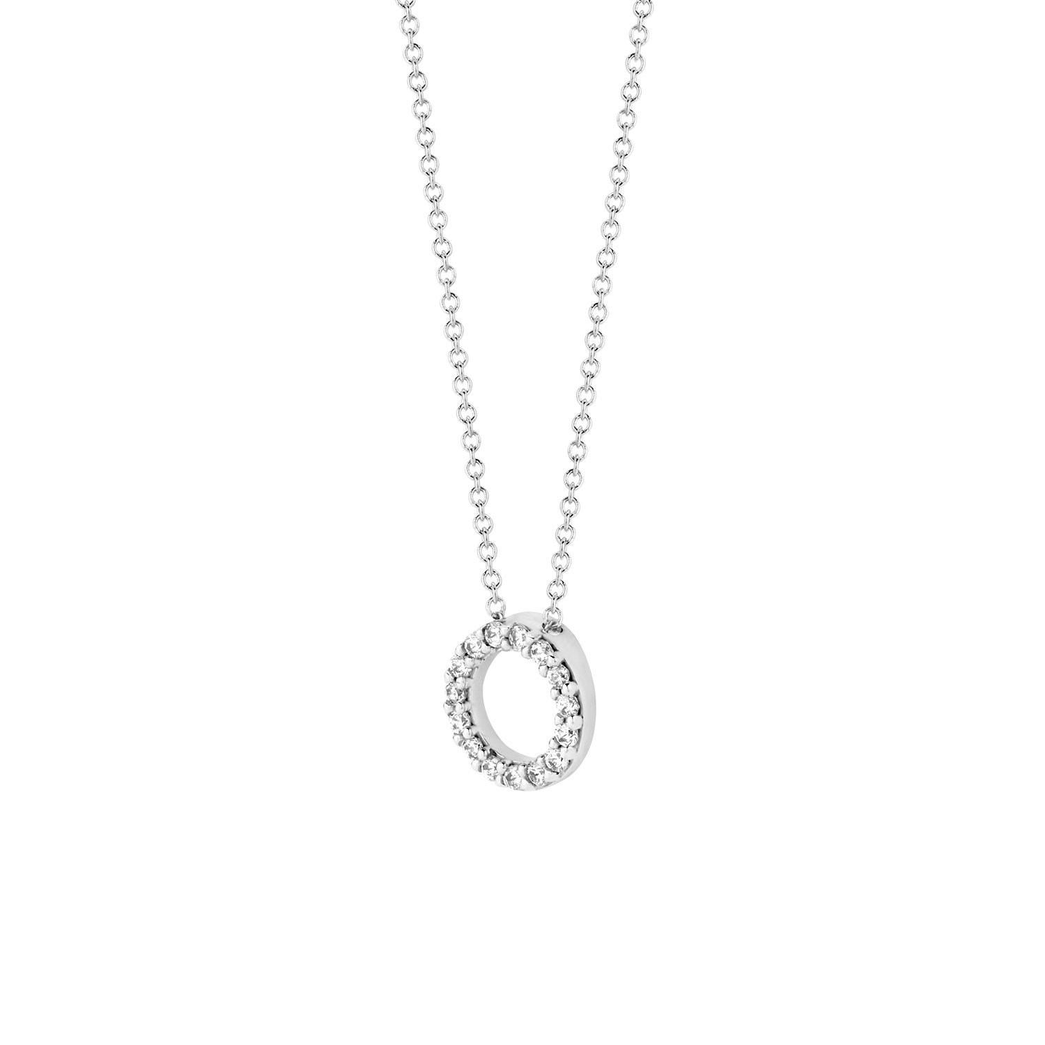 Blush 14k witgouden collier met een ronde hanger van zirkonia.