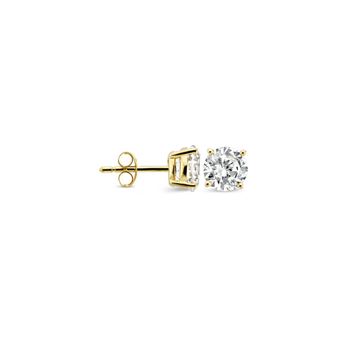 De witte zirkonia’s met een doorsnede van 6 mm in 14k geelgouden chaton zetting geven een mooie sprankeling aan deze elegante oorknoppen. De subtiele knopjes gaan heel goed samen met andere (oor)sieraden uit onze collectie.