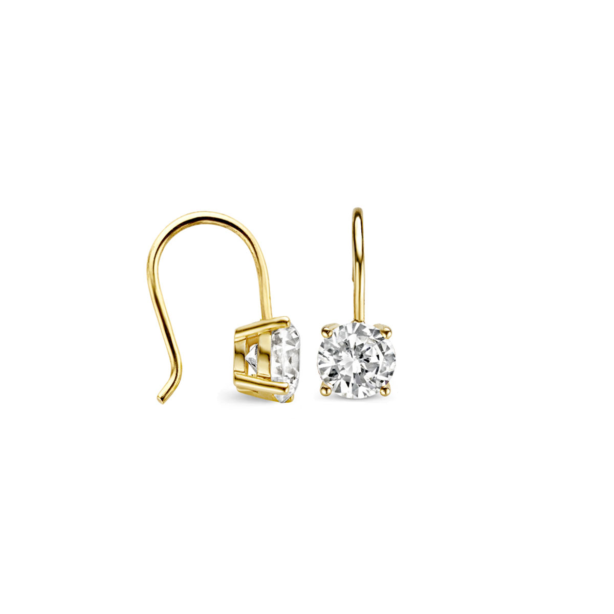 Deze klassieke geelgouden oorhangers met zirkonia zijn 1,5 cm lang en hebben een doorsnede van 6 mm. Prachtig op zichzelf maar ook mooi te combineren met andere (oor)sieraden uit onze collectie.