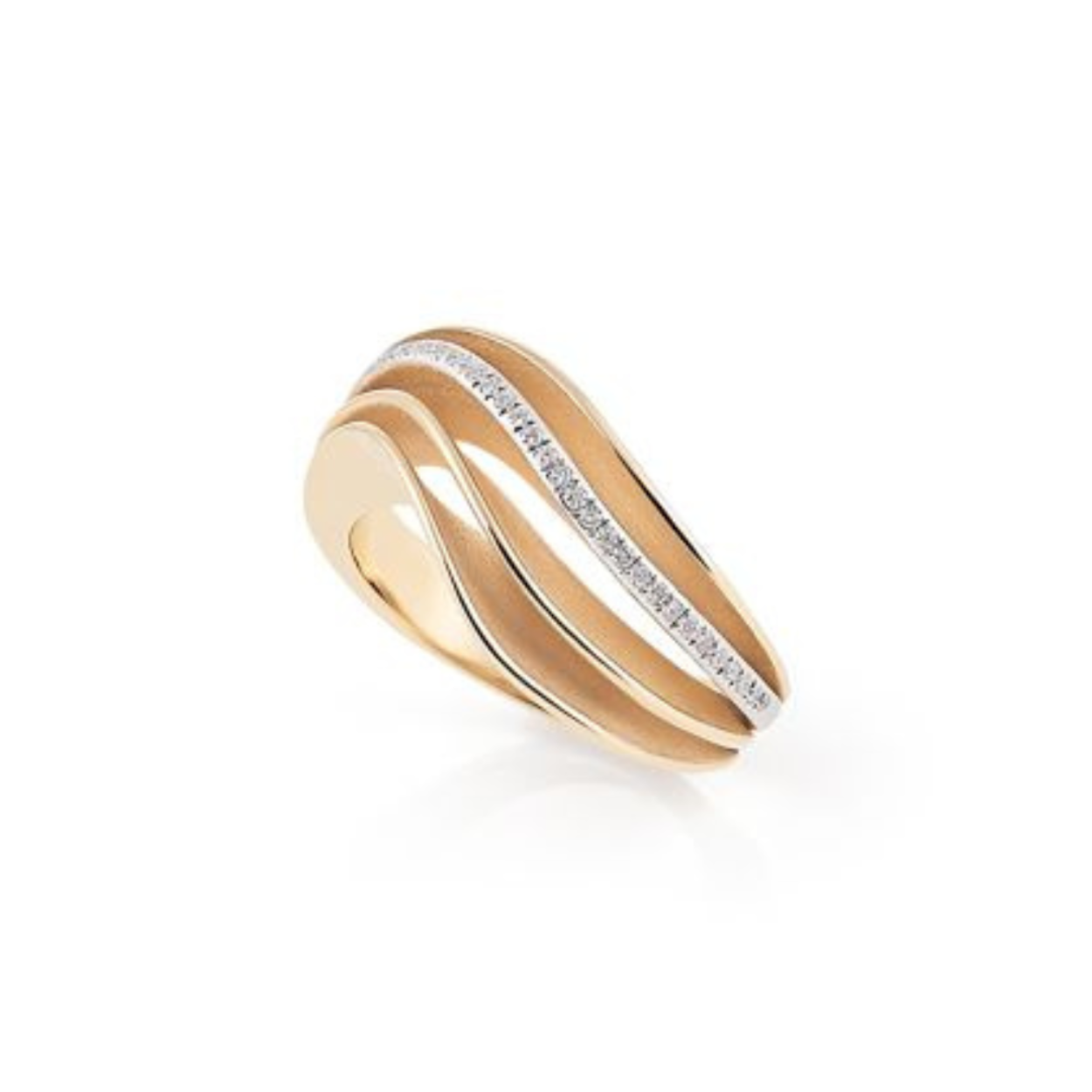 Velaa Waves Series Ring, 18Kt Orange Apricot Gold met diamanten 0.11ct