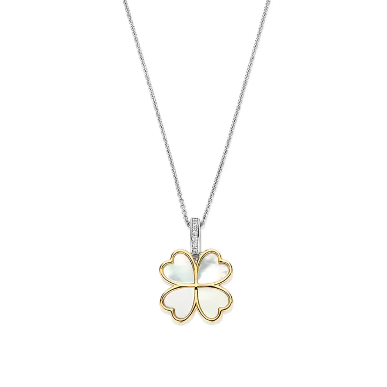 Zilver collier hanger verguld klavertje parelmoer 
