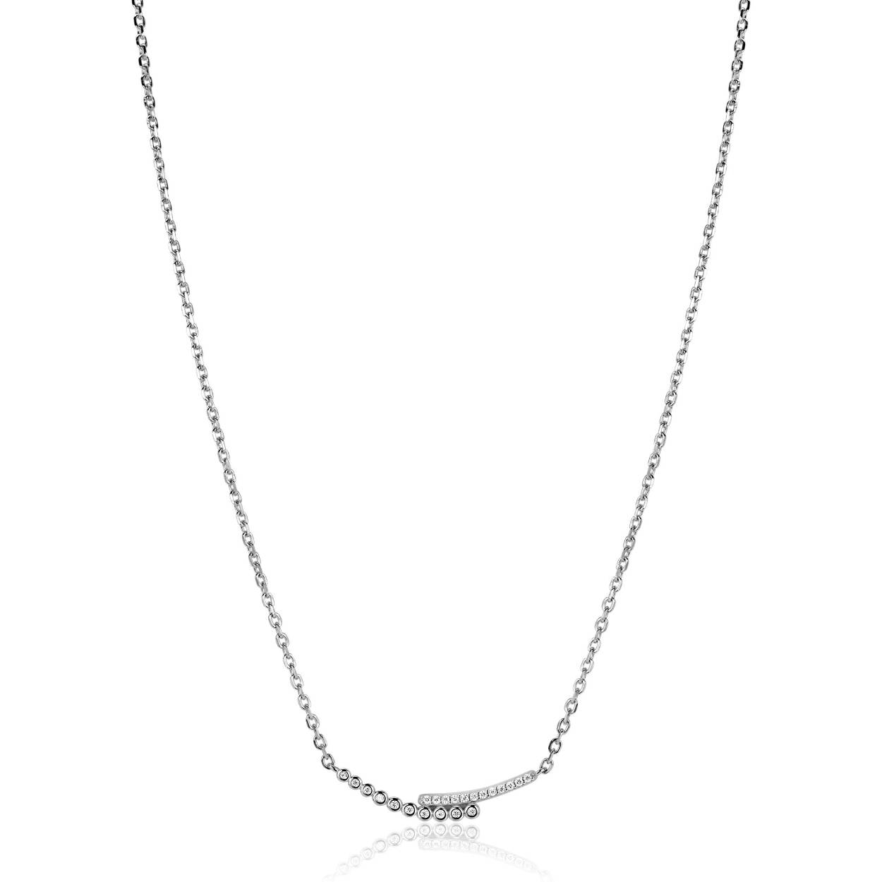 ZINZI zilveren ketting met twee staafjes, bezet met witte zirkonia's. De speelse zettingen van beide staafjes, geeft de ketting een moderne touch. De lengte is te variëren tussen 42 en 45cm. De ketting is vervaardigd van eerste gehalte zilver (925) en voorzien van een extra rodiumlaag voor een langdurige glans.