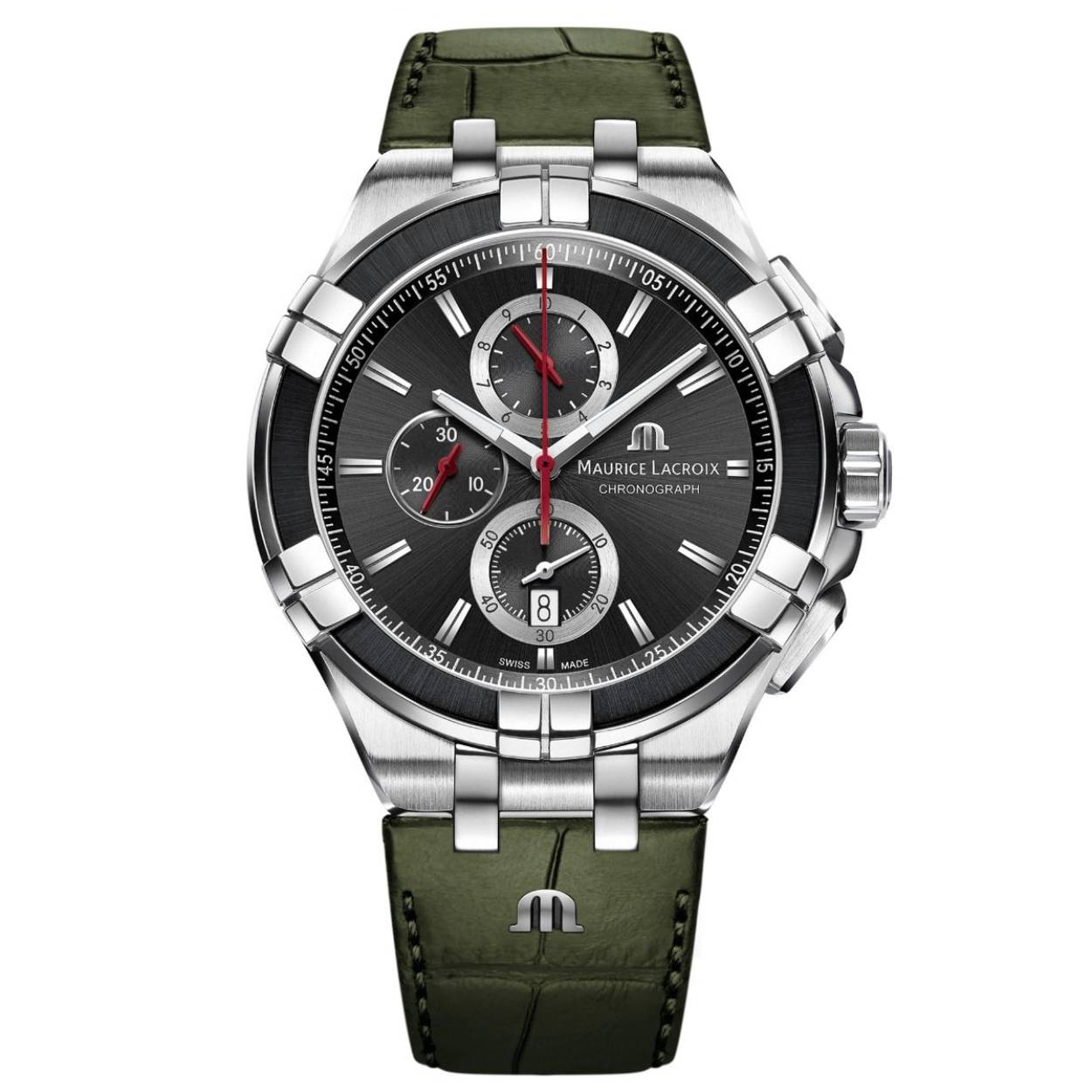 Dit unisexhorloge is van het merk Maurice Lacroix. Het is een chronograaf horloge met een band gemaakt van echt leer. De diameter van de kast is 44 mm.
De verdere specificaties van het horloge zijn als volgt:
Glassoort: saffier
Bandbreedte (mm): 
Kastmateriaal: edelstaal
Waterdichtheid:  ATM
Techniek: quartz