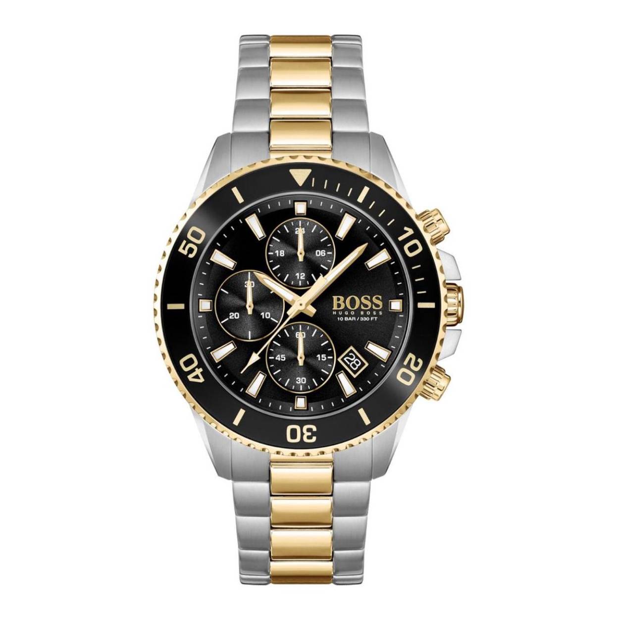 BOSS HB1513908 ADMIRAL
Dit BOSS horloge uit de Admiral serie met artikelnr. HB1513908 heeft een sportieve maar ook stoere uitstraling. Het stijlvolle herenhorloge kenmerkt zich door zijn stalen zilverkleurige horlogekast met de grove zwarte draaibare bezel en zwarte wijzerplaat met chronograaf en datumaanduiding. De kast van het horloge heeft een doorsnee van 46mm met een mineraalglas en heeft een bi-color stalen schakelband met vouwsluiting en is 10 ATM.

HET MERK:
HUGO BOSS is afgestemd op levensstijlen waar het gaat om kwaliteit en precisie. Het wereldwijde fashionlabel is verdeeld in twee merken: BOSS en HUGO. Het merk BOSS biedt geavanceerde, moderne horloges gericht op kwaliteit en design om een onberispelijke look te creëren – of het nu zakelijk, casual of sportief is. De horloge collectie van BOSS is perfect afgestemd op levensstijlen waar het gaat om kwaliteit en precisie. BOSS is op maat gemaakt in een onberispelijke stijl.

Blijf stijlvol bij de tijd. Voor de BOSS-vrouw is stijl het handelsmerk en draait alles om
details. Breng uw look naar een hoger niveau met onze nieuwe en kenmerkende horlogecollectie.

SPECIFICATIES:
- Mineraalglas
- Ronde kastvorm, Ø 46mm
- Zilverkleurige stalen horlogekast
- Zwarte wijzerplaat
- Zwarte bezel
- Bi-color stalen schakelband 
- 10 ATM
