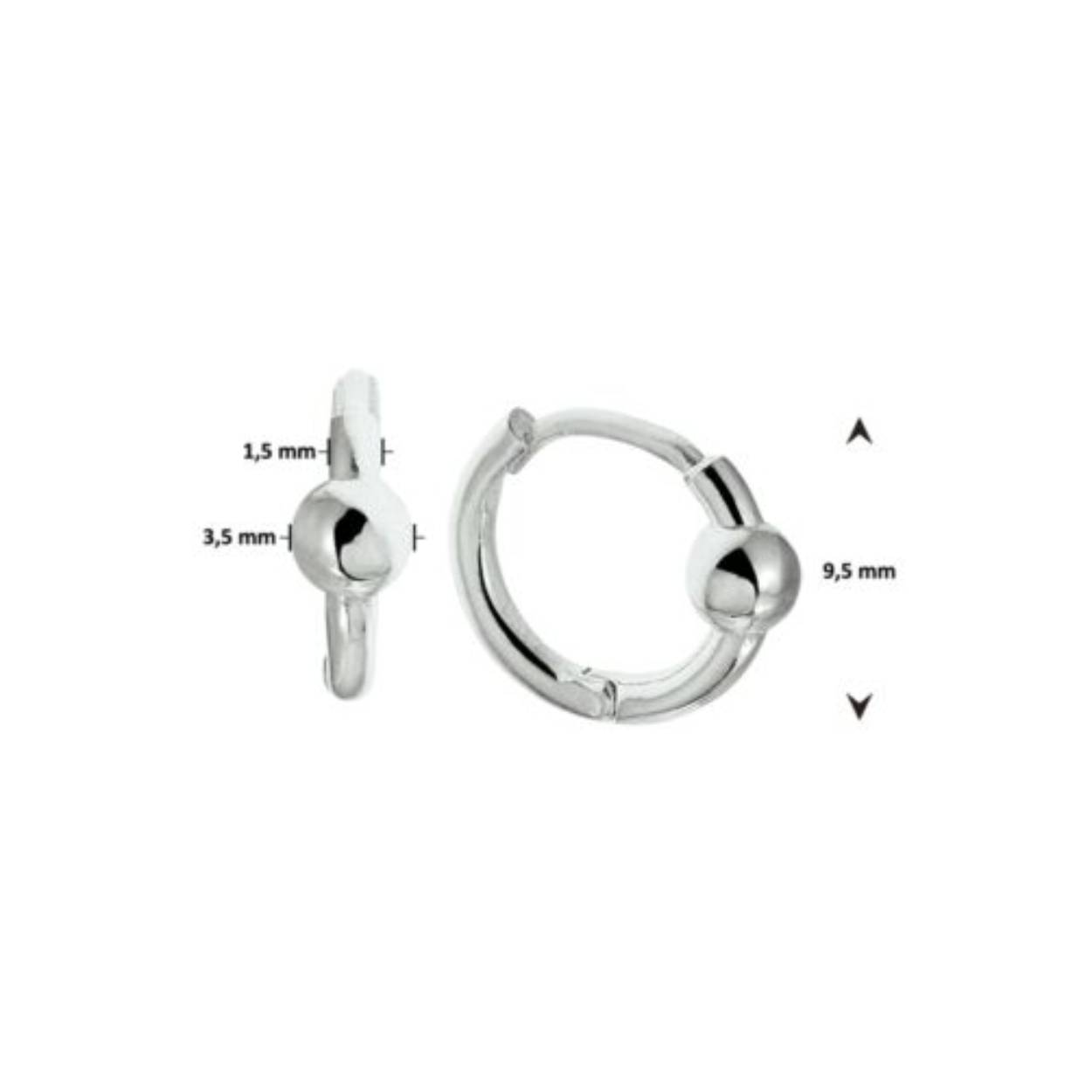 Trendy gerhodineerd zilveren klapoorringen van 9.5x1.5mm uitgevoerd met een vast poli afgewerkt bolletje van 3.5mm en een stevige scharnier sluiting. Info: Gerhodineerd zilver is door de rhodiumlaag beter bestand tegen verkleuren en krassen.