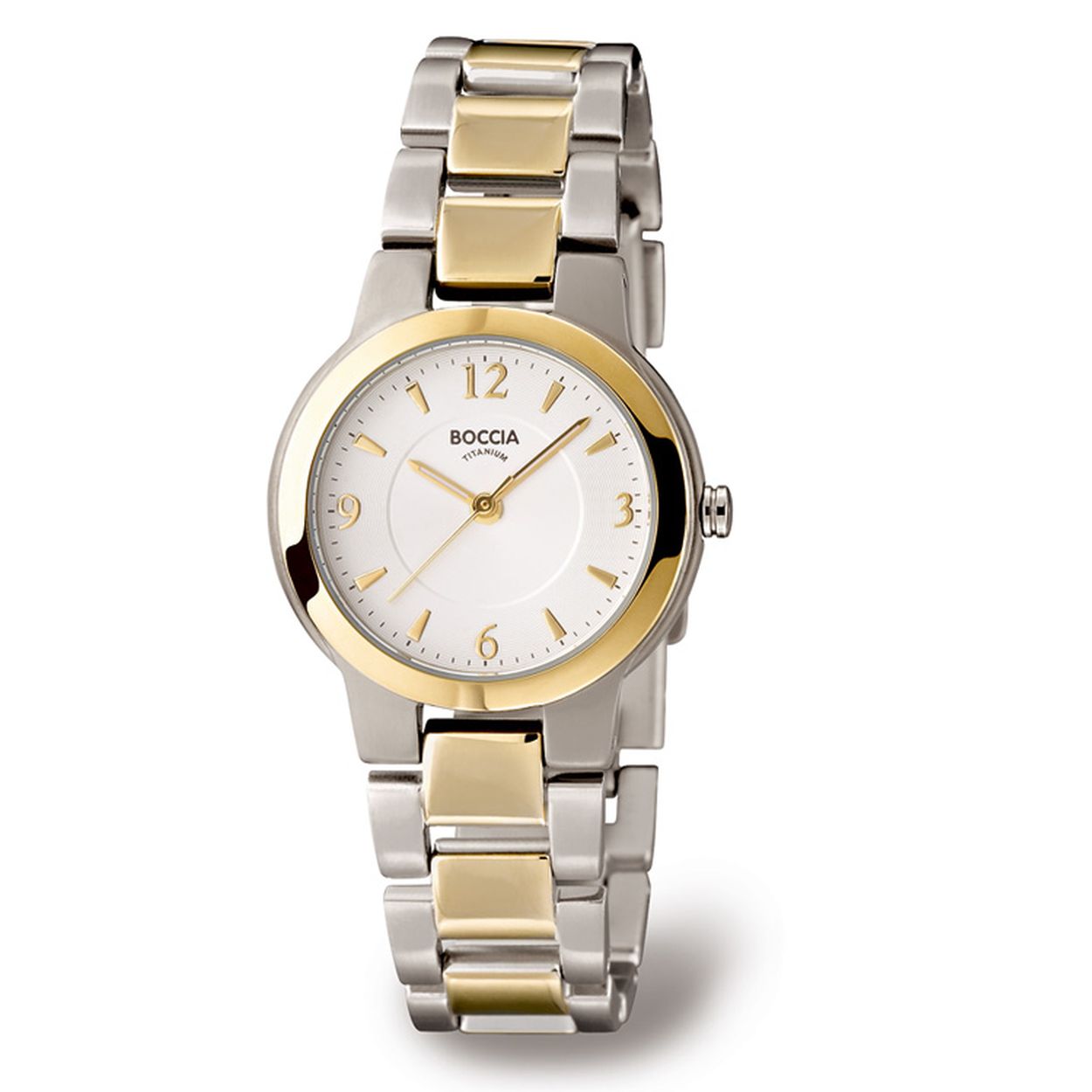 Boccia Titanium 3175-03
Dit dameshorloge van Boccia Titanium heeft een nette uitstraling. De tweekleurige horlogekast zorgt voor een stijlvolle look en de witte wijzerplaat maakt het horloge net wat meer chique. Het horloge heeft een ronde kast met een diameter van 29mm, een mineraalglas en is 5ATM. Combineer dit prachtige exemplaar met de andere sieraden van Boccia Titanium voor een complete look. Aan de titanium kast zit een titanium bi-color schakel band.

HET MERK
Boccia Titanium is het titanium merk van Nederland, dat zijn oorsprong in Duitsland vindt en is opgericht in het jaar 1992. Ontwikkeld door internationale ontwerpers. Alle titanium componenten van de BOCCIA TITANIUM collectie zijn gemaakt van 99,7% puur titanium; het bijzondere materiaal. Het is licht in gewicht, neemt de temperatuur van de huid aan en is zeer huidvriendelijk. Bovendien is het corrosie- en temperatuurbestendig.

SPECIFICATIES
- Mineraal glas
- Ronde titanium horlogekast, Ø 29mm
- Titanium band
- Witte wijzerplaat
- 5ATM (Regen- & spatwaterdicht)