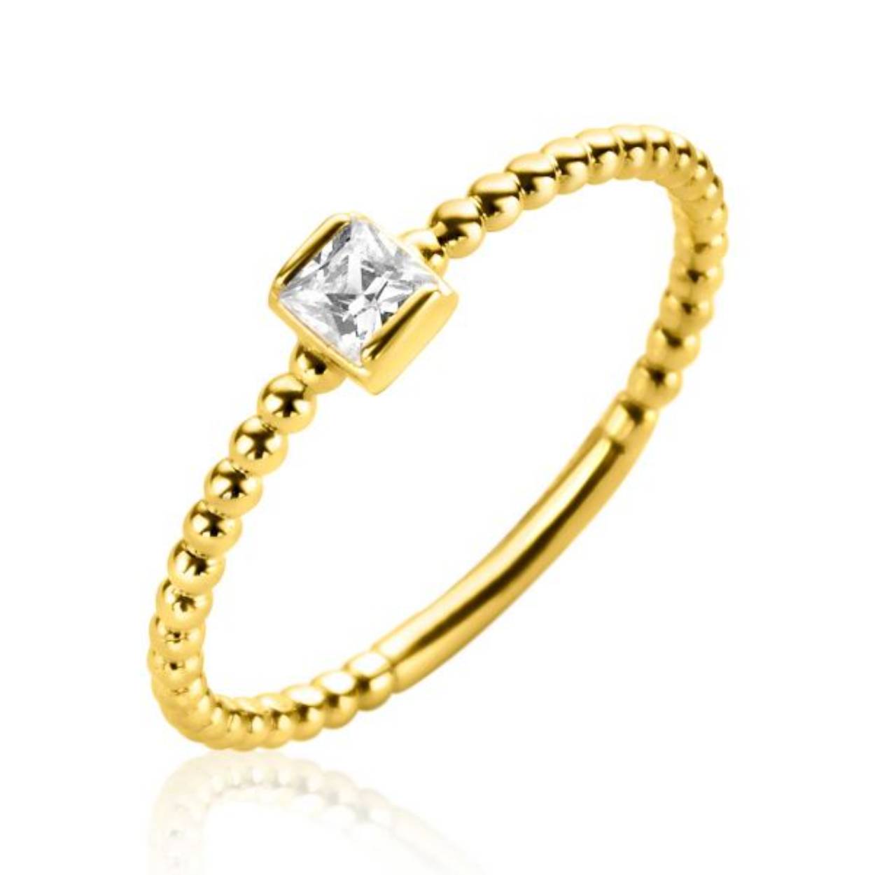 ZINZI Gold 14 karaat gouden ring met bolletjes scheen en bezet met een ronde witte zirconia in vierkante zetting van 3,5mm. Vervaardigd van geheel 14 karaat goud (585).