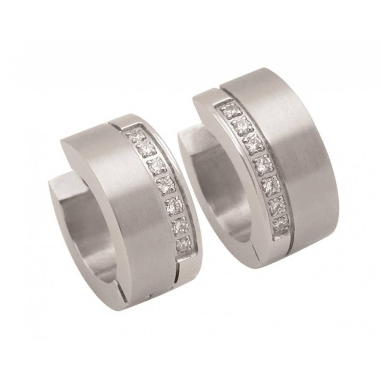 Staal klapcreolen met zirkonia's 13 x 6 mm