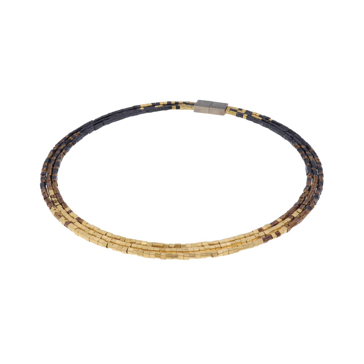 deco echo zilveren gold plated/brown collier