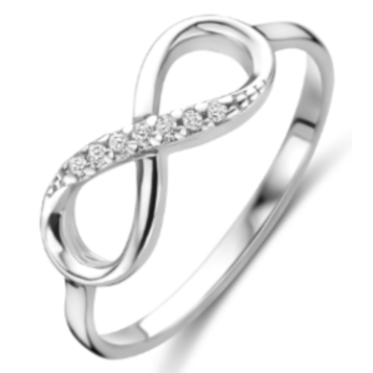 zilveren infinityring met zirkonia maat 18,5