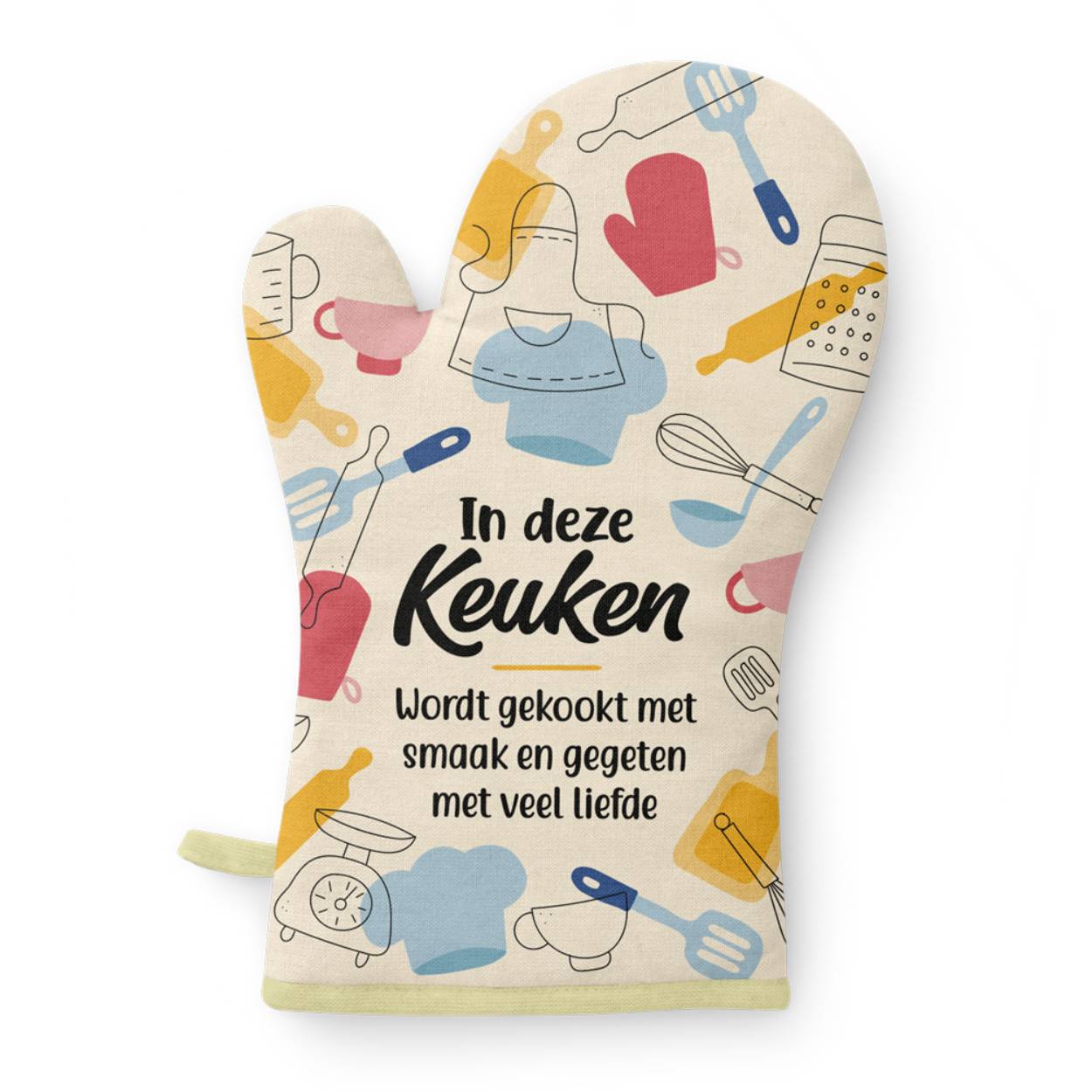Masterchef (in alle talen en soorten), Heel Holland Bakt, de dagelijkse kookprogramma’s en natuurlijk zelfs de kook-tv-zenders: koken en bakken is helemaal hip en iedereen doet het. Zeker in een tijd waarin uit eten helaas uit den boze is (geweest).
Wat kun je die gepassioneerde hobbykok of enthousiaste thuisbakker dan beter cadeau doen dan iets waar hij of zij écht iets aan heeft; een ovenhandschoen met een grappig kook- of bak-compliment!