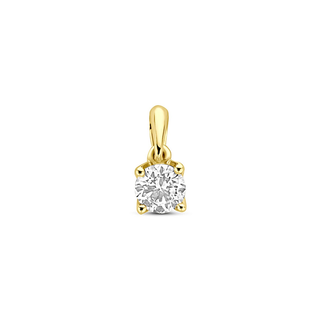 Huiscollectie 14krt geelgouden hanger uitgevoerd met lab grown diamond. De hanger heeft een afmeting van 9,5x4,0mm. Het diamantgewicht is 0.25ct. Lab grown diamanten zijn diamanten die ontstaan in een laboratorium. Onder extreem hoge druk en temperatuur wordt het natuurlijk ontstaansproces nagebootst met als eindresultaat een diamant met dezelfde chemische eigenschappen maar met een andere oorsprong.