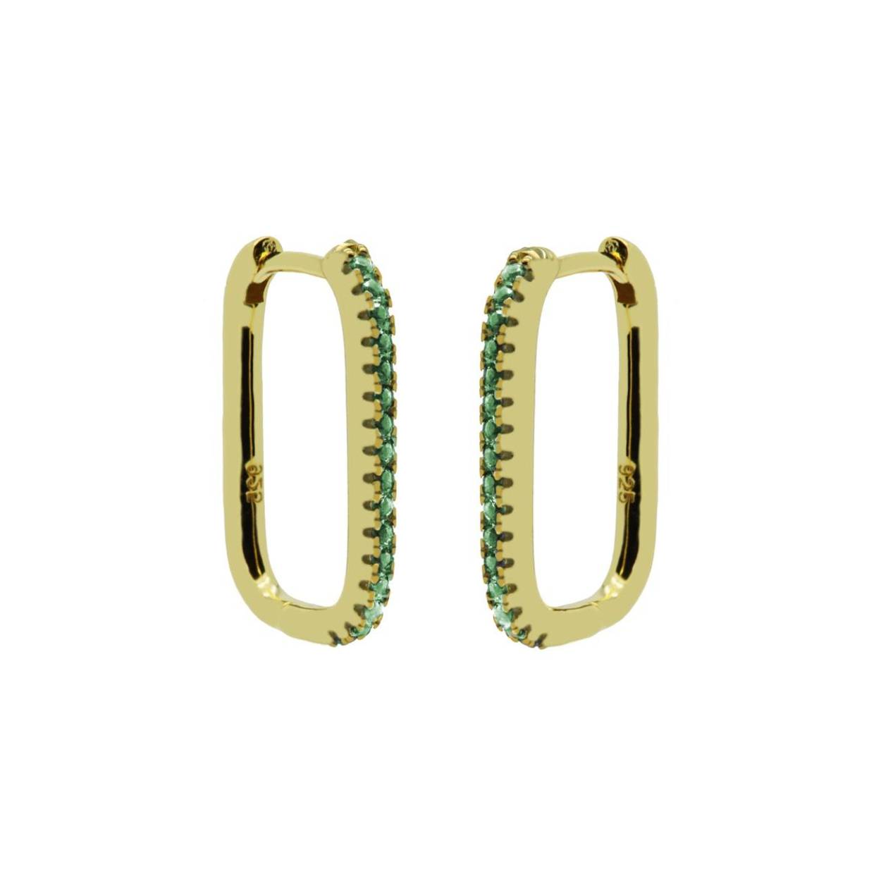 Plain Zirconia EMMERALD GREEN Hinged Hoops Round Square Goldplated 20mm