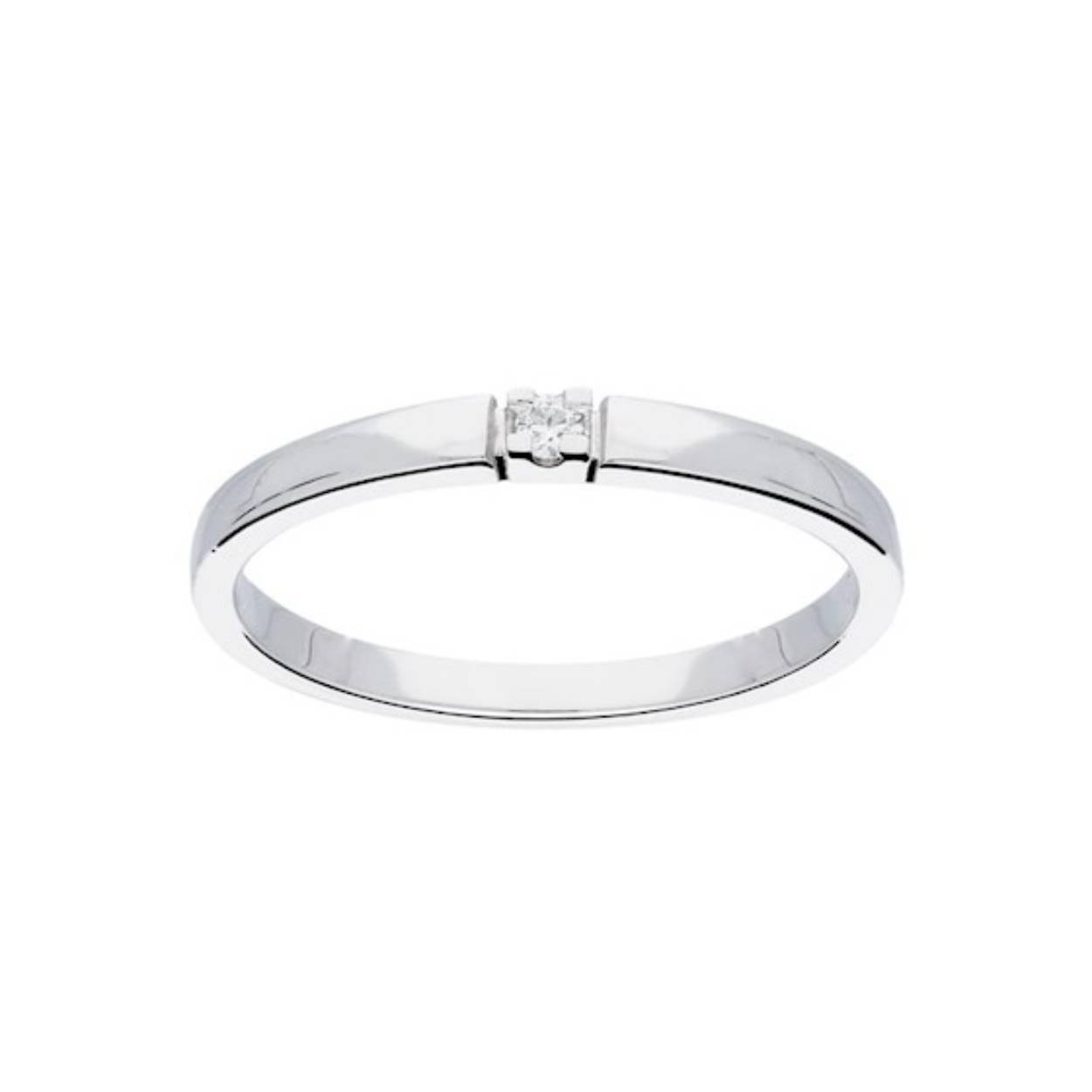 Facet ring witgoud met diamant 0.05 crt HSI. 