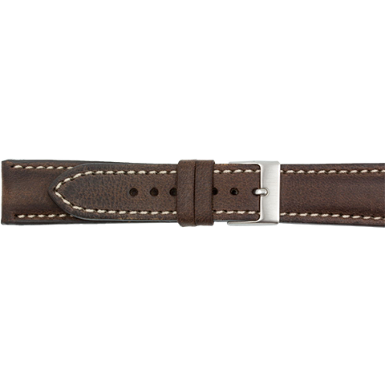 Horlogeband leder 20mm donker Bruin - crème stiksel