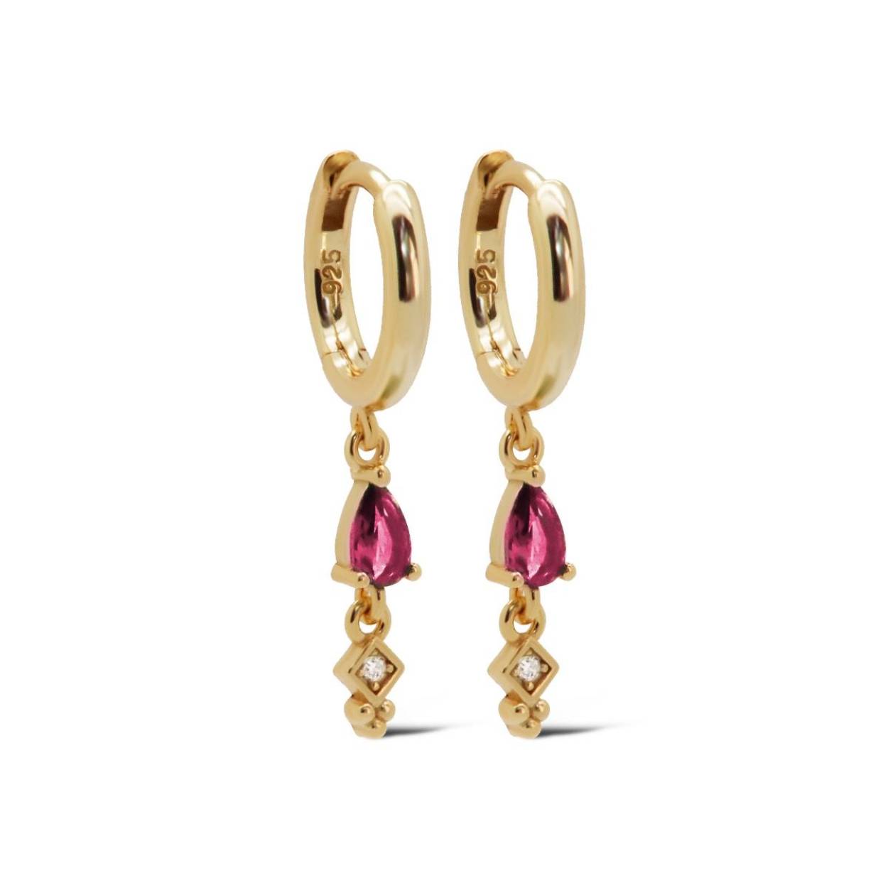 A139GP_RR Karma oorringen MINA drop ruby | zilver verguld | zirkonia's