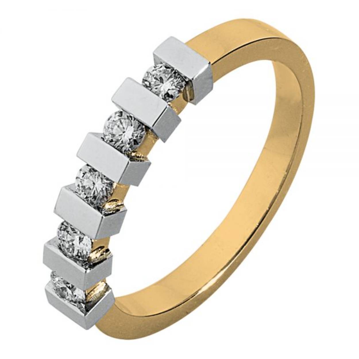 Gouden Memoire ring met 5 x 0.05 ct