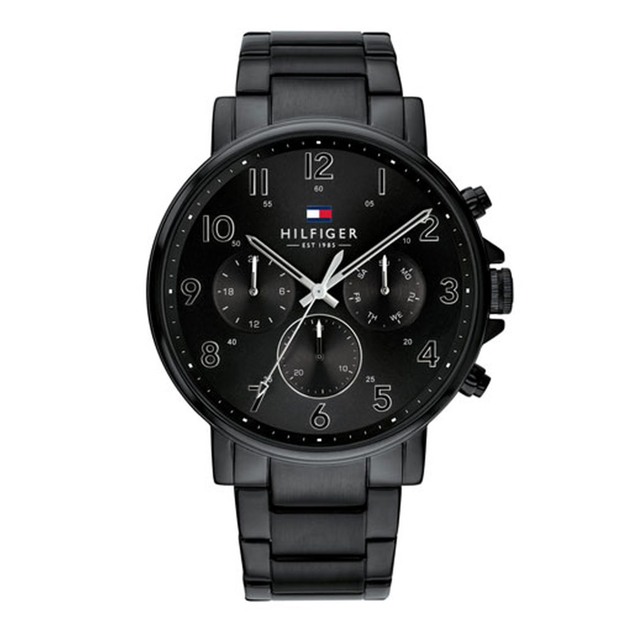 Dit is een herenhorloge van het merk Tommy Hilfiger uit de serie Daniel. Met een horlogekast gemaakt van staal en een zwarte band van staal.