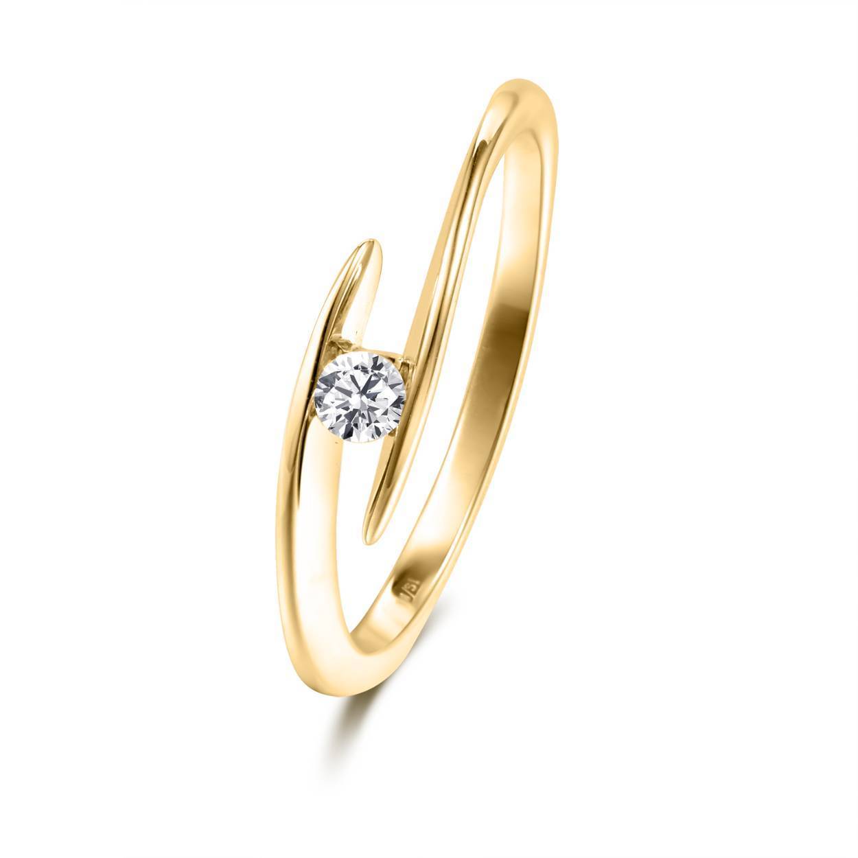 14k geelgoud ring met 1 diamant 0.15 crt