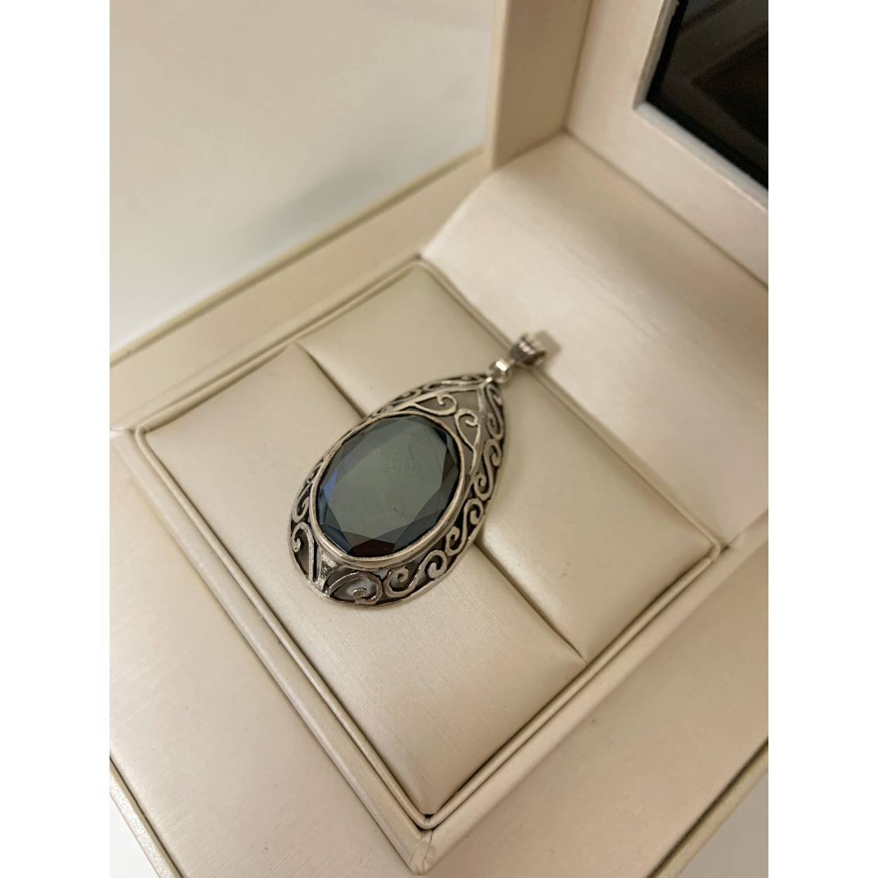 VINTAGE zilveren hanger - onyx