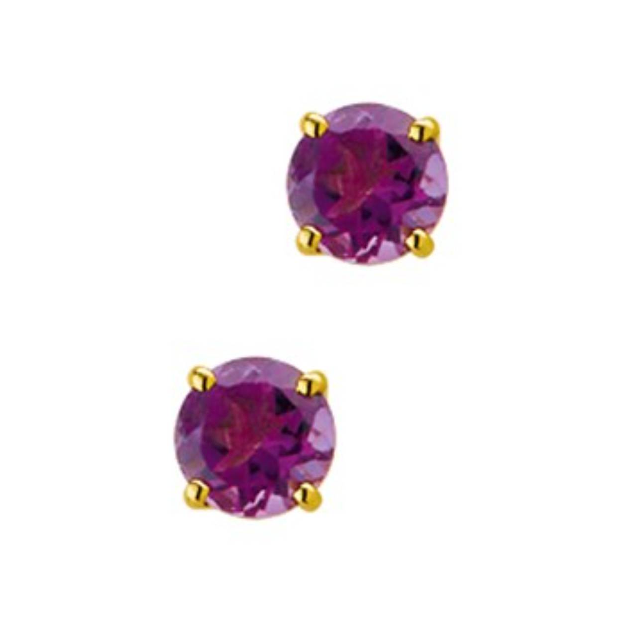 Geelgouden oorknoppen met amethyst.