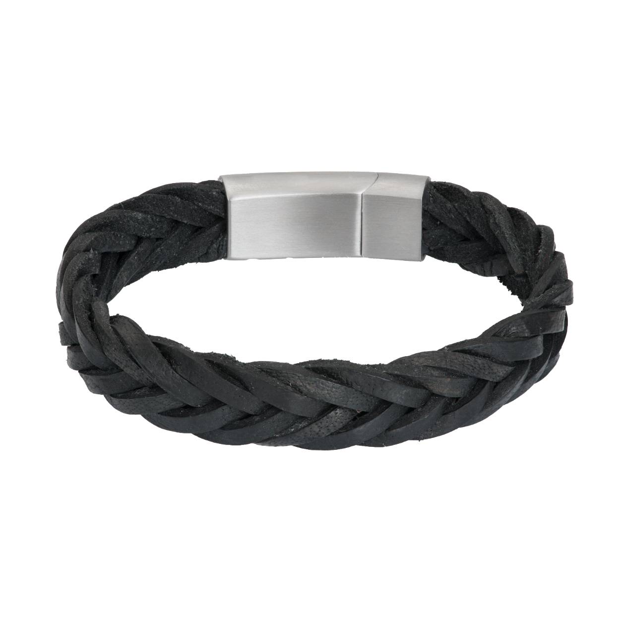 De iXXXi MEN armband Ted is een handgemaakte leren armband. De bracelet bestaat uit twee zwartkleurige, lederen banden die samen een breed en plat gevlochten design vormen. Armband Ted is voorzien van een langwerpige, mat zilverkleurige sluiting gemaakt van stainless steel. De iXXXi heren armband Ted is verkrijgbaar in de maten 19, 20 en 21. Mix en match met verschillende armbanden uit de iXXXi MEN collectie en maak zo jouw look compleet!