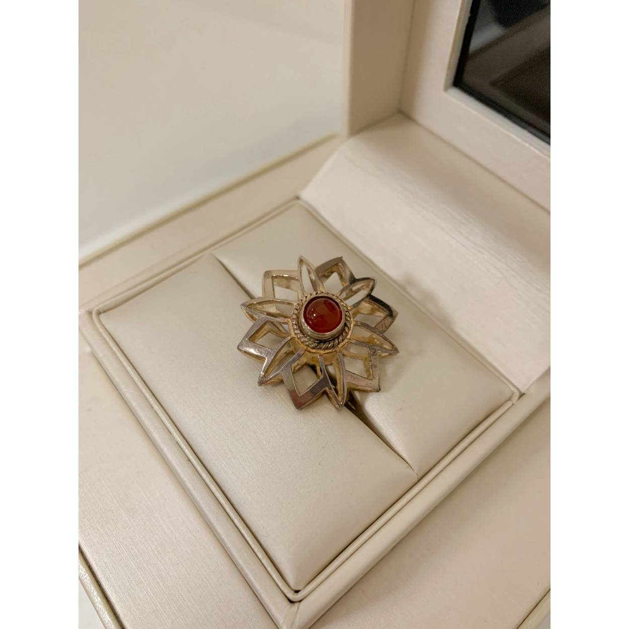 VINTAGE zilveren bloemen broche - carneool