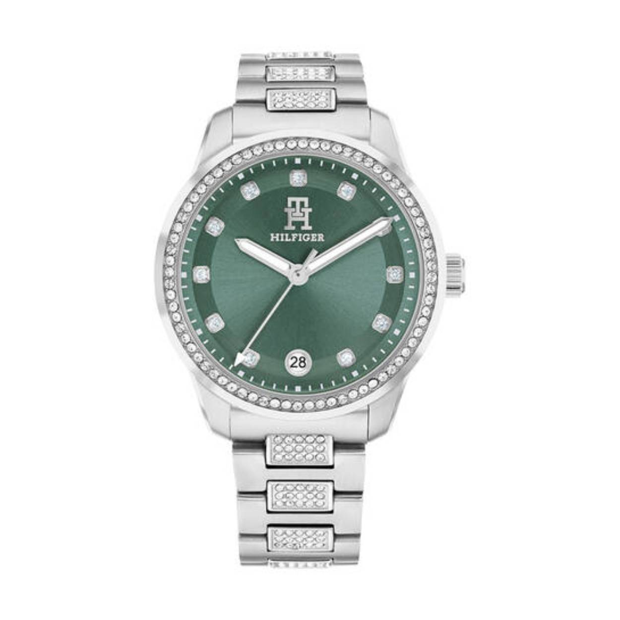 Tommy Hilfiger TH1782759 Horloge Dames Staal Zilverkleurig 36mm
Dit specifieke horloge van Tommy Hilfiger uit de TH85 serie met artikelnr: TH1782759 is een chique horloge die zeker in je collectie past. Het stalen dameshorloge heeft een ronde zilverkleurige kast met een bezel vol gezet met kristallen. Op de groene sunray wijzerplaat zijn kristallen geplaatst die de uren aanduiden voor een extra feestelijk uiterlijk. Op de zilverkleurige band zijn ook weer kristallen verwerkt. De zilverkleurige schakelband is op lengte verstelbaar en heeft een vouwsluiting. Het horloge heeft een datumaanduiding, mineraalglas, een doorsnee van 36mm en is 5ATM.  

Het merk:
Sinds de lancering van het merk in 1985 is Tommy Hilfiger wereldwijd bekend geworden als pionier van de klassieke Amerikaanse coole stijl. Geïnspireerd door de iconische popcultuur en het Amerikaanse erfgoed. De dames en herencollectie van dit seizoen bestaan uit minimalistische silhouetten en rustieke lederen details. De herenhorlogecollectie biedt iconische uurwerken met roestvrijstalen, lederen en siliconen banden.

Specificaties:
- Mineraalglas
- Ronde kast 36mm
- Kristallen bezel
- Zilverkleurige horlogekast
- Groene wijzerplaat
- Zilverkleurige schakelband
- Kristallen 
- 5ATM