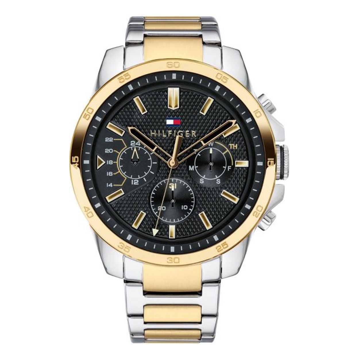 Dit herenhorloge van Tommy Hilfiger heeft een zwarte wijzerplaat en een bicolor stalen band. Dit horloge is stoer en elegant om voor elke gelegenheid te dragen!
