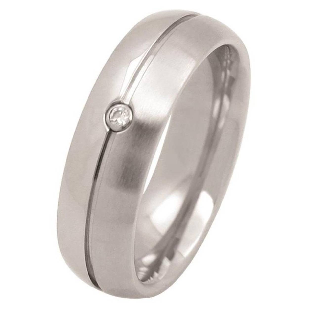 Staal ring mat/glanzend met 1x zirkonia  - 6 mm breed