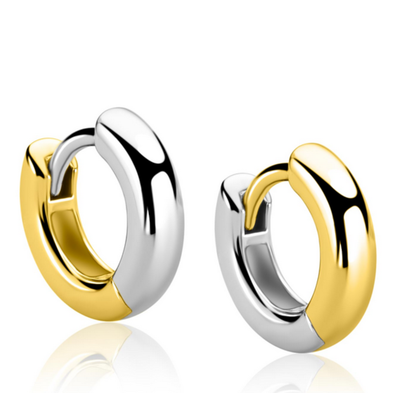 12mm ZINZI bicolor zilveren gladde oorringen met 3mm buisdikte, aan twee zijden te dragen en luxe klapsluiting ZIO2835