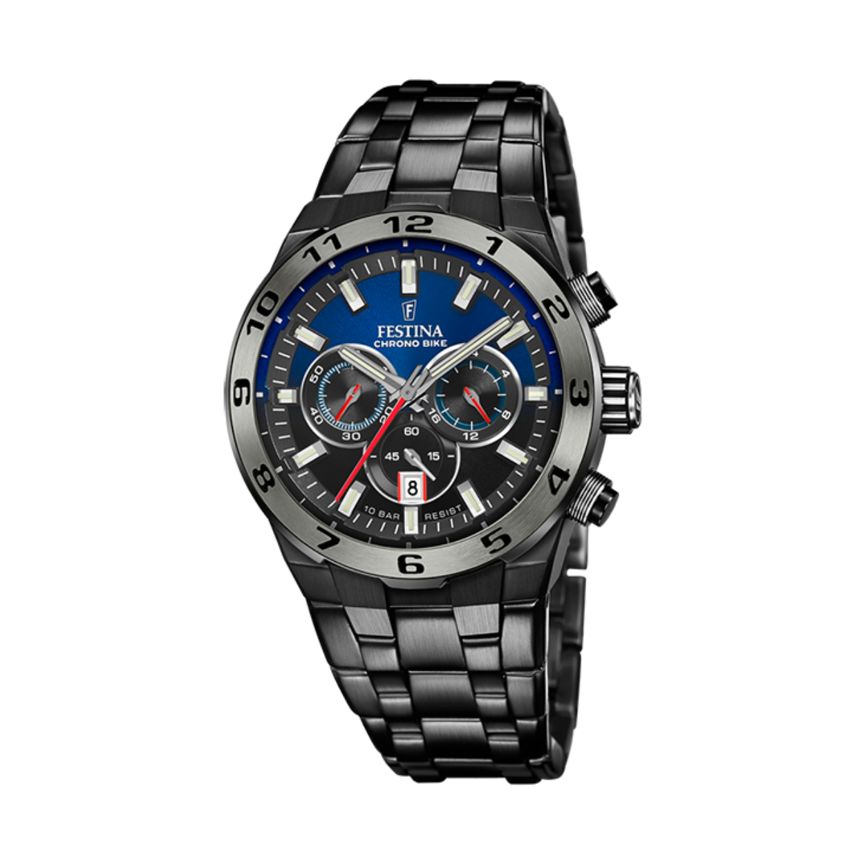 Quartz chronograaf met datum en extra siliconen band
