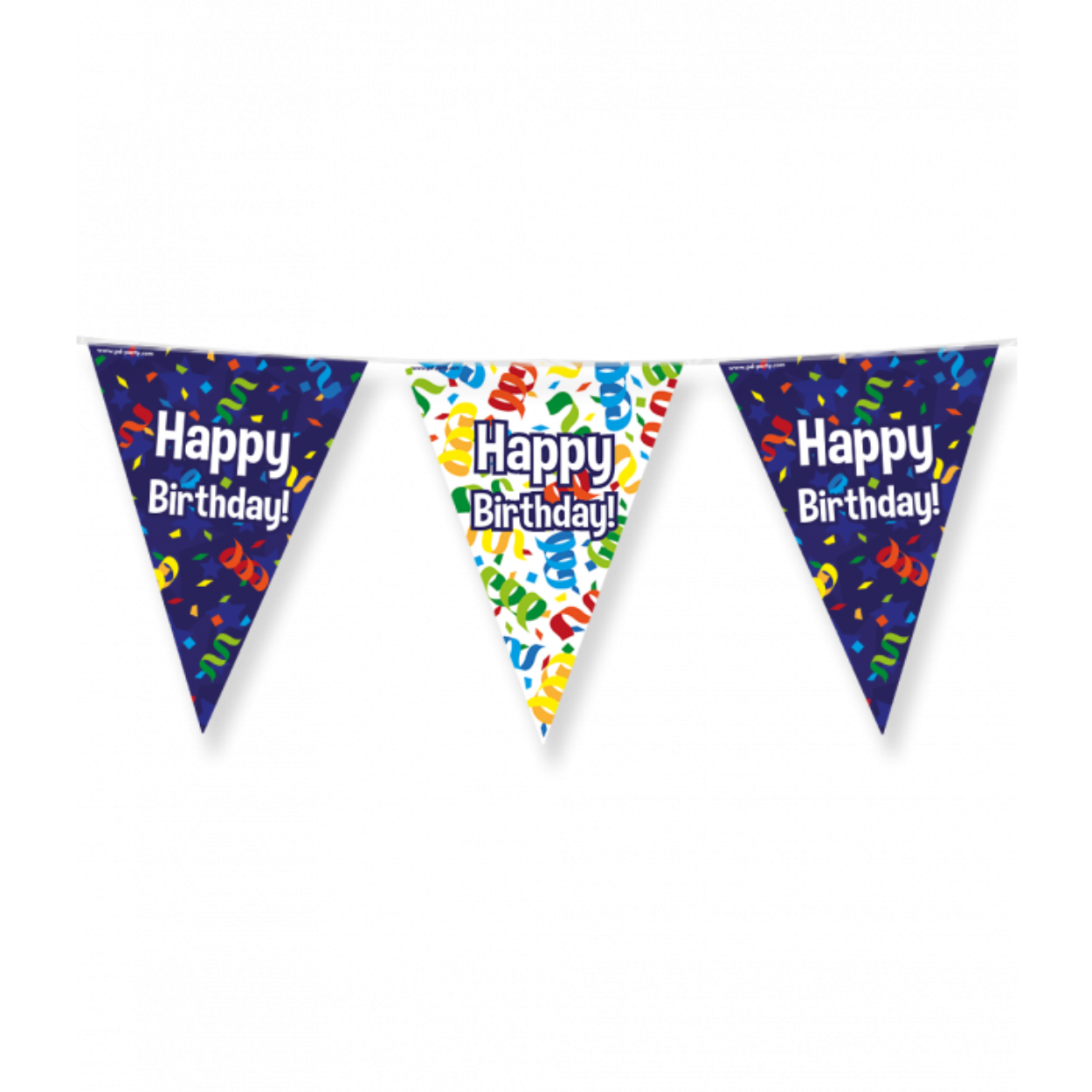 De vlaggenlijn Happy birthday is de ideale versiering op een verjaardag! Door de gebruikte kleuren en het vrolijke design vallen deze party vlaggen dan ook extra goed op! De vlaggetjes zijn gemaakt van folie, hebben een lengte van 10 meter