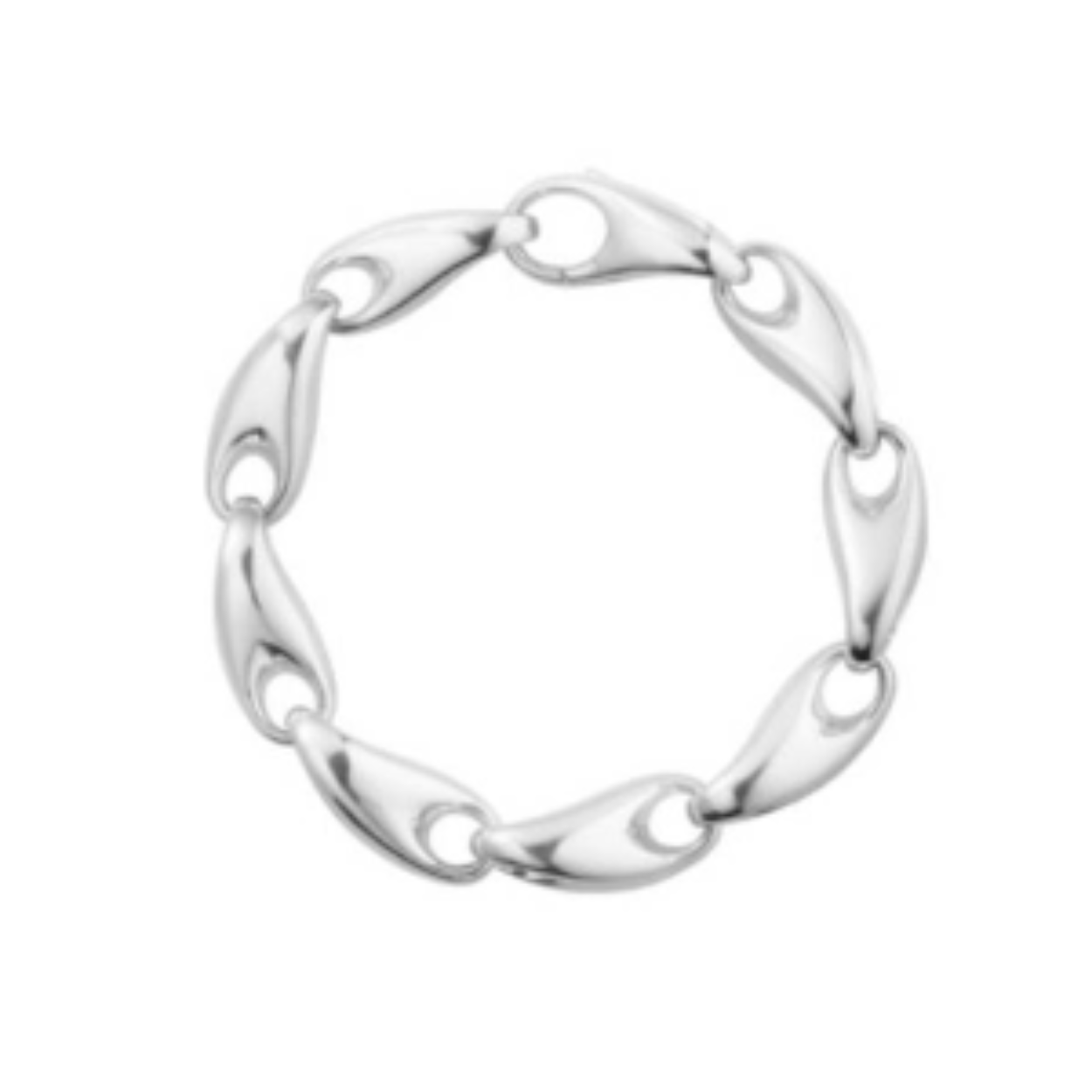 A series of organic-shaped sterling silver links seamlessly come together to create this contemporary take on the traditional chain bracelet. Designed by Jacqueline Rabun and crafted from sterling silver, the bracelet combines a bold look with Georg Jensen's sculptural design language. The bracelet is fastened by an integral clasp.