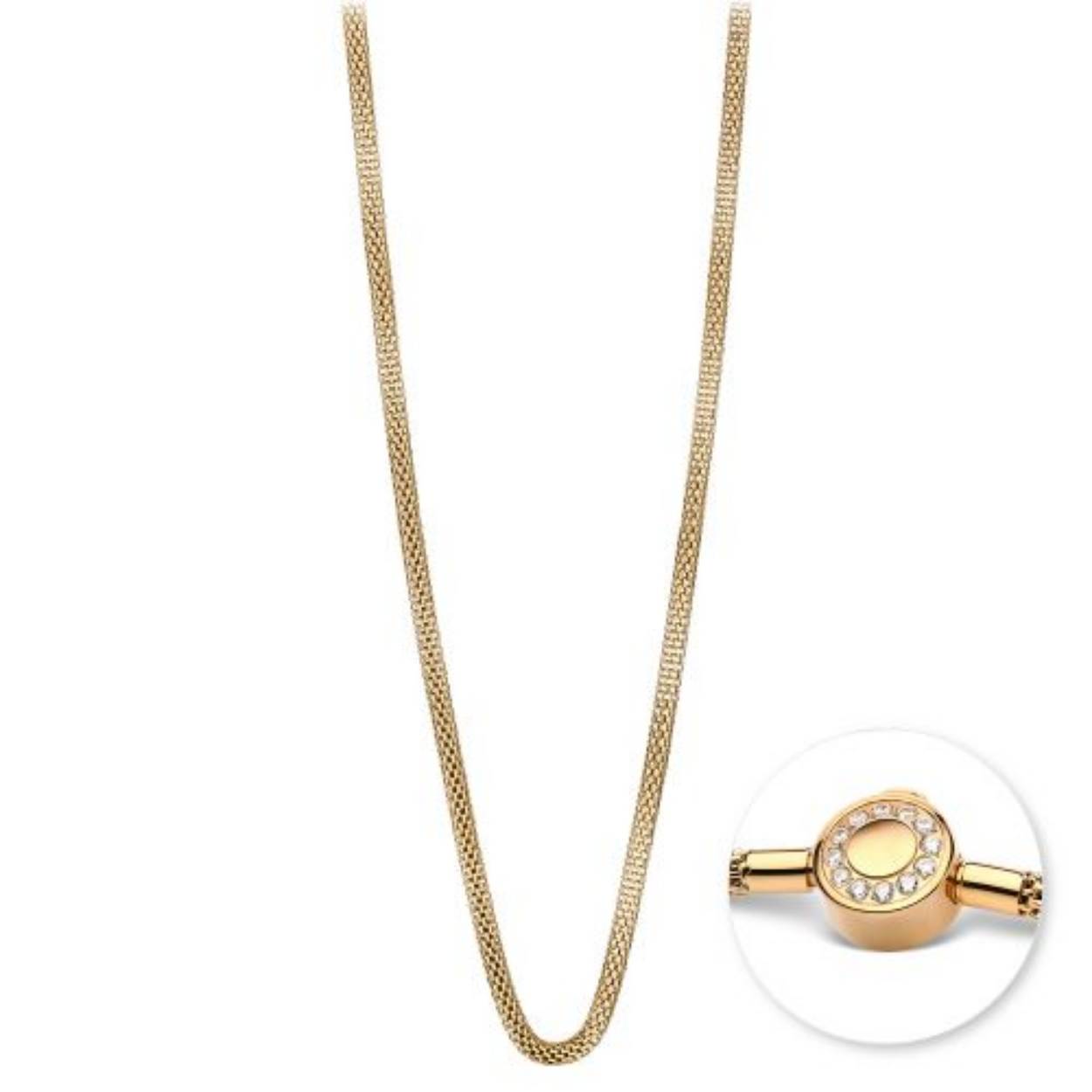 Dit is een prachtig collier van het merk Bering. Dit sieraad is gemaakt van edelstaal. De maat is: 45cm
cirkel slot met zirkonia