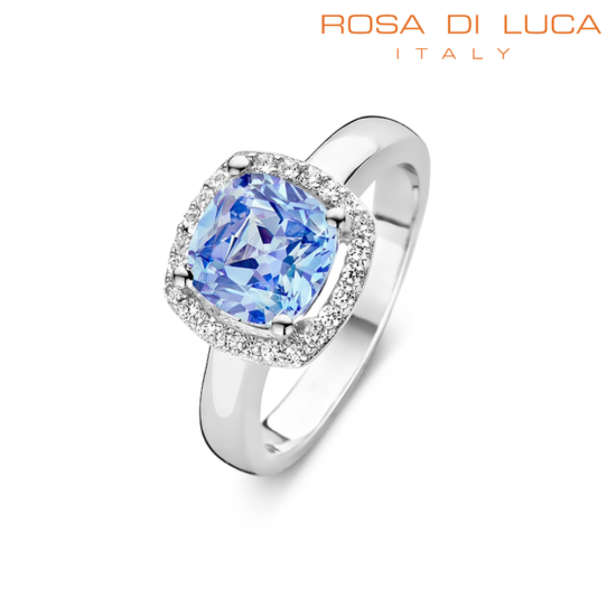 zilveren ring met blauw/wit zirconia, maat 58