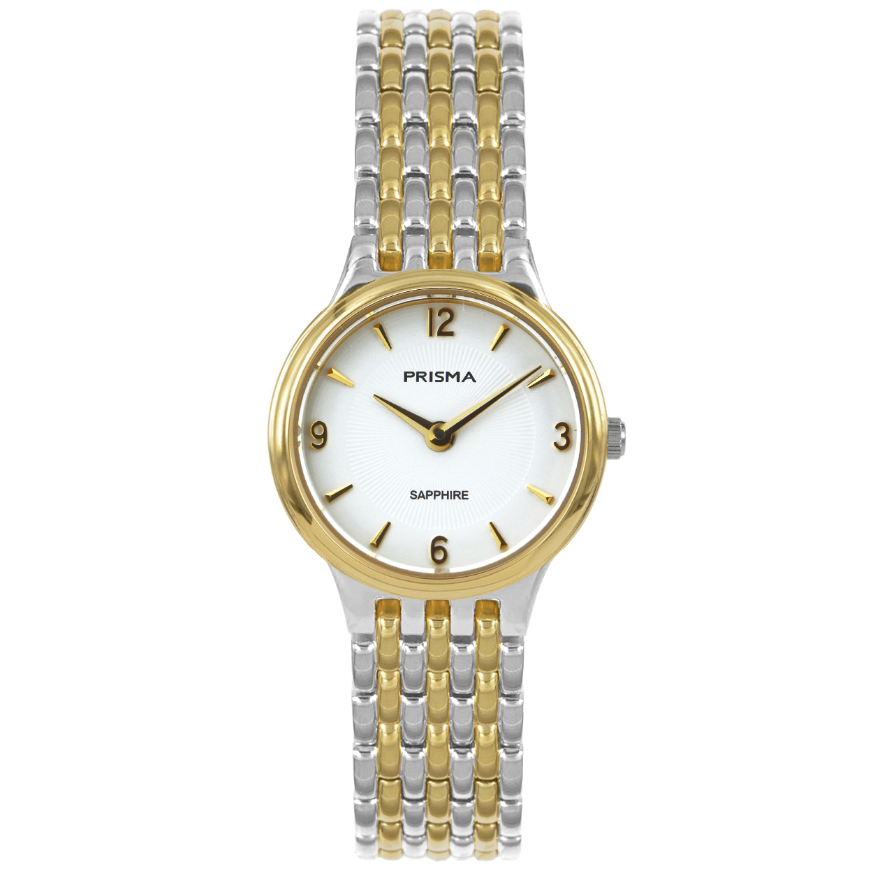 Prisma horloge P1416 dames edelstaal saffierglas 5 ATM bicolor 5ATM

Algemeen
Geslacht: dames
Model: P.1416

Voordelen
– band edelstaal bicolor
– wijzerplaat wit met cijfers goudkleurig
– glas is zeer krasvast
– compacte sluiting met extradraagcomfort
– spat waterdicht: handenwassen, regen
– quartz
– maat kast 23mm (breedte) 6,6 mm (dikte)