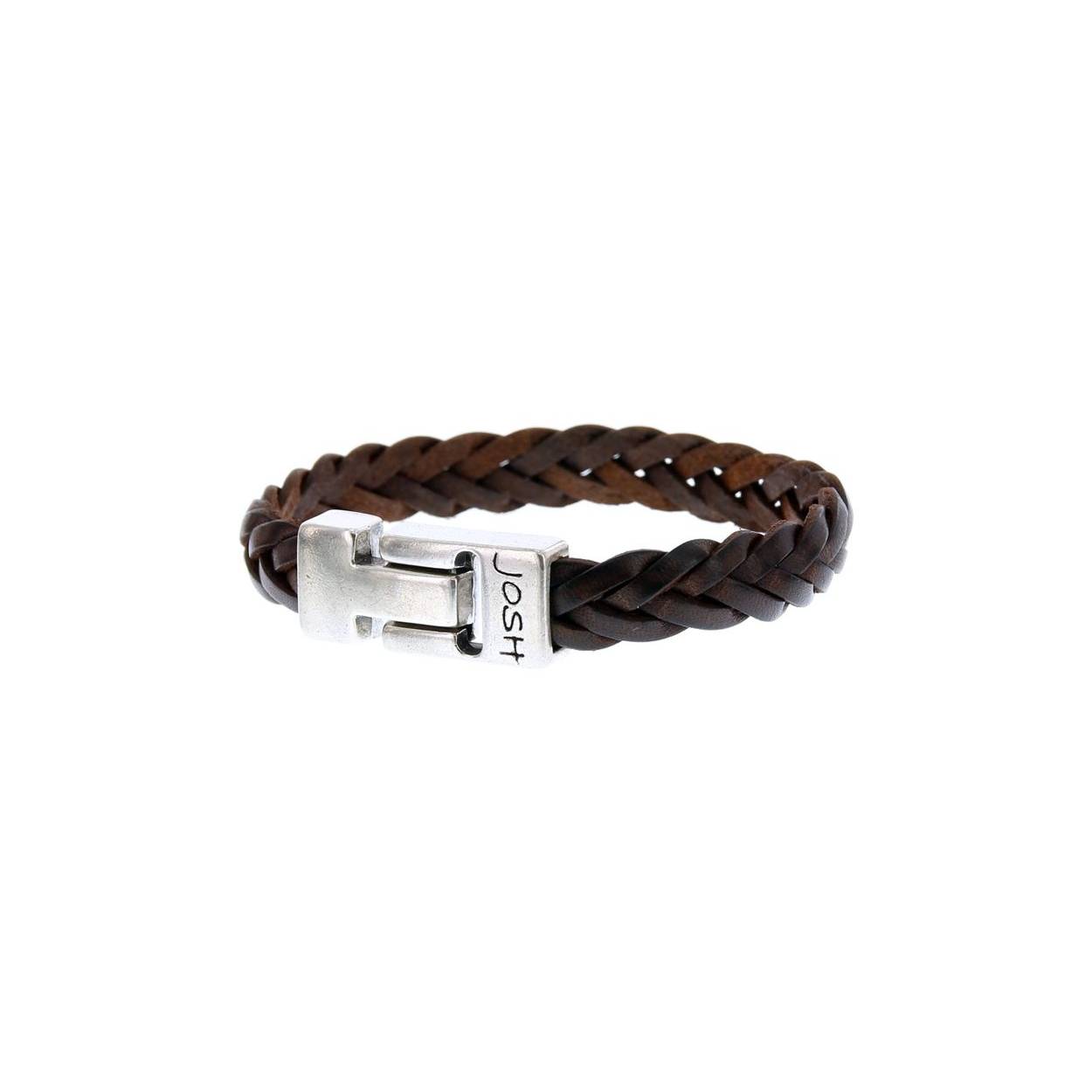 Josh armband leder verzilverd vlecht bruin 24456-BRA-S/BROWN/L-1 
