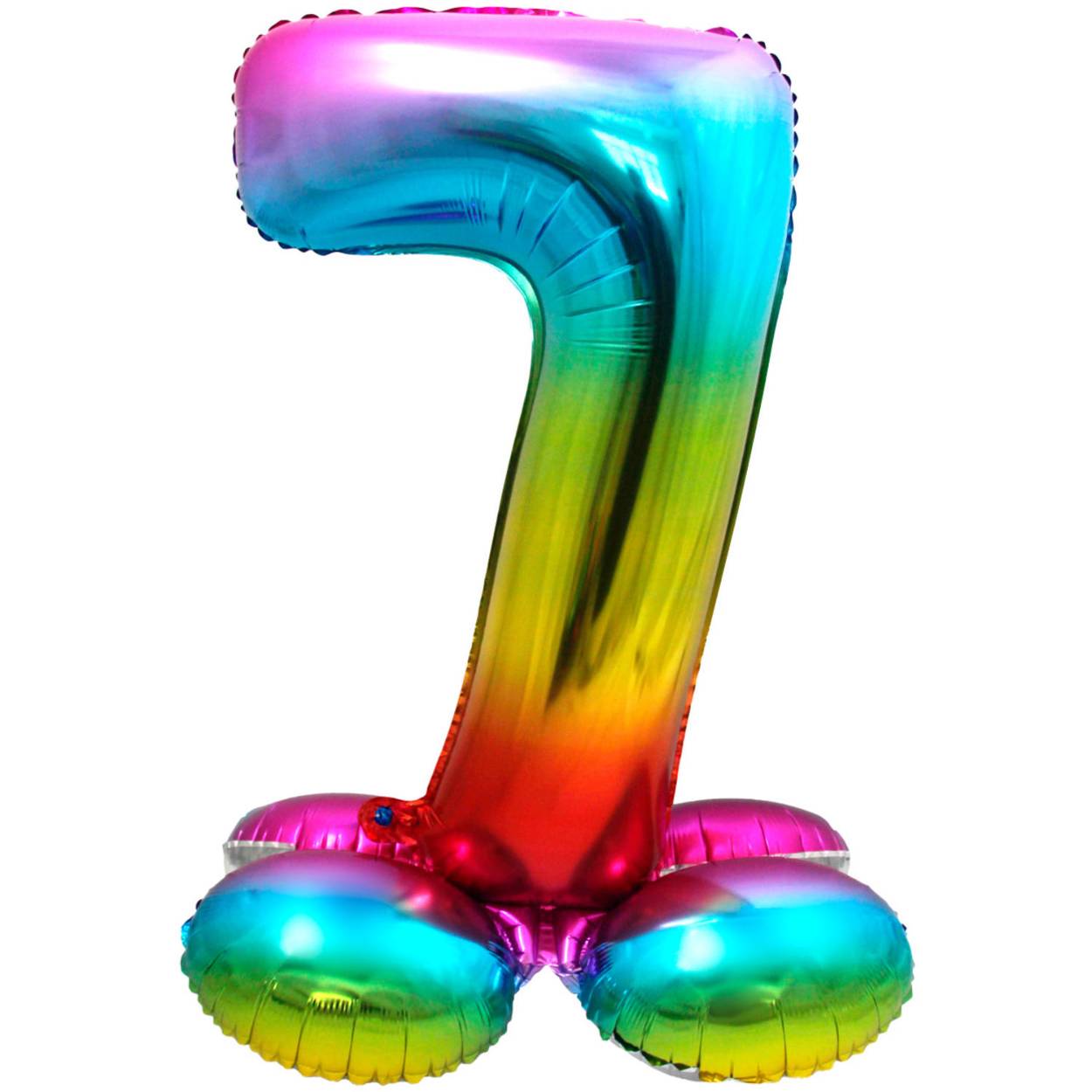 Staande Folieballon Cijfer 7 Regenboog - 72 cm. Inhoud: 1 folieballon. Kleur: Meerkleurig. Bijvoorbeeld te gebruiken tijdens de volgende feestgelegenheid/feestgelegenheden: Verjaardag, Kinderfeestje en Jubileum. Deze folieballon is 32 inch/81 cm en kan gevuld worden met lucht (geen helium nodig). Het artikel is gemaakt van folie.

