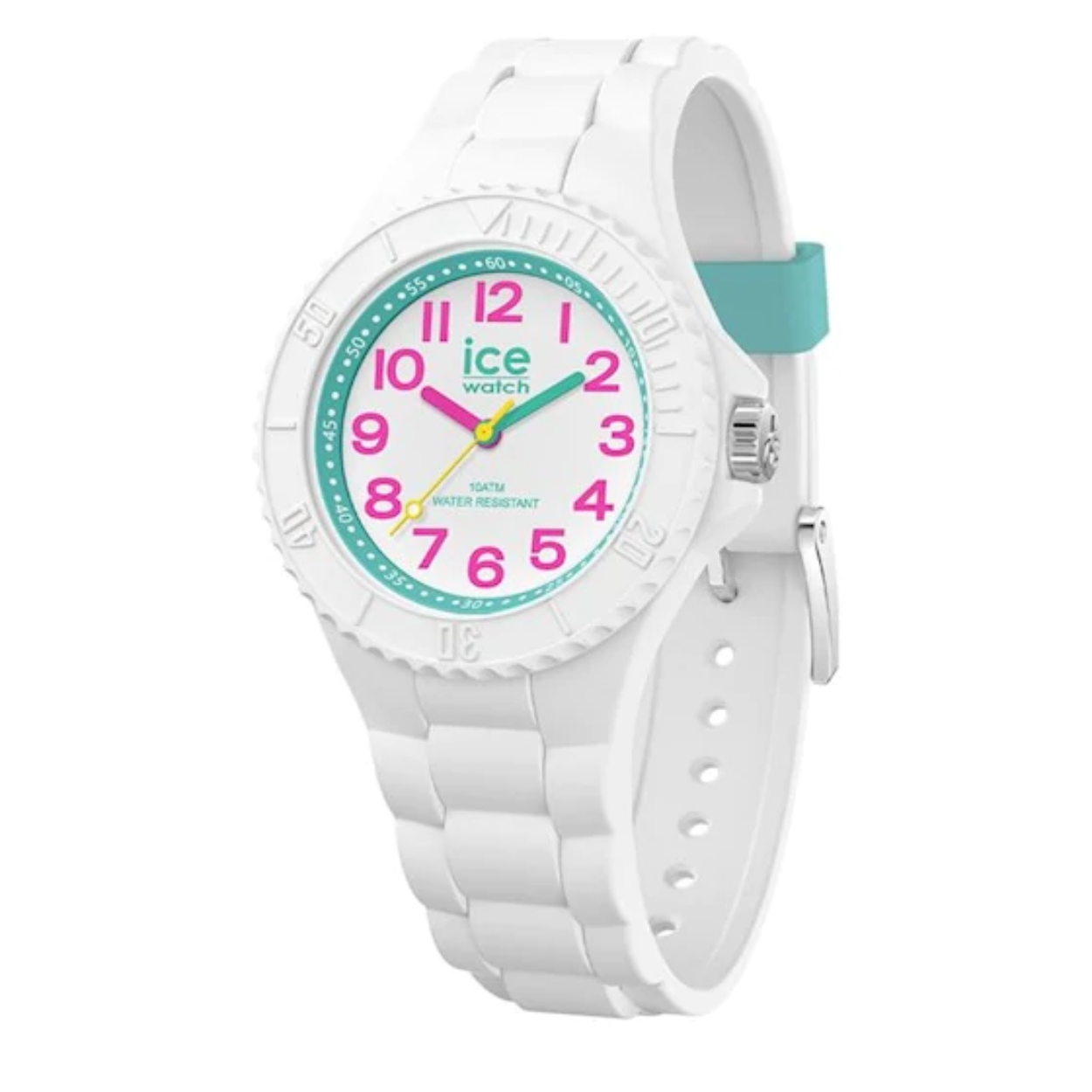 Wat een fantastisch model, de Ice-Watch  IW020326. Dit is een horloge van kunststof. De band van dit Ice-Watch kinderenhorloge is gemaakt van kwalitatief goed wit siliconen. Dit model heeft een quartz uurwerk, waarop de tijd analoog wordt getoond. 