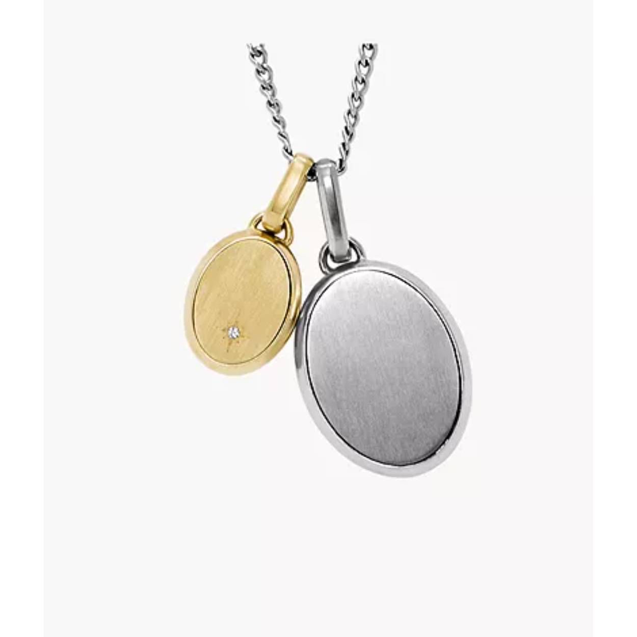 Engravable for your personal touch, our Drew pendant necklace balances mixed metals and modern design. The stainless steel oval pendant pairs a polished gold-tone front with a brushed silver back, a perfect canvas for engraving a meaningful message or initials. It's a timeless gift that's all about you.