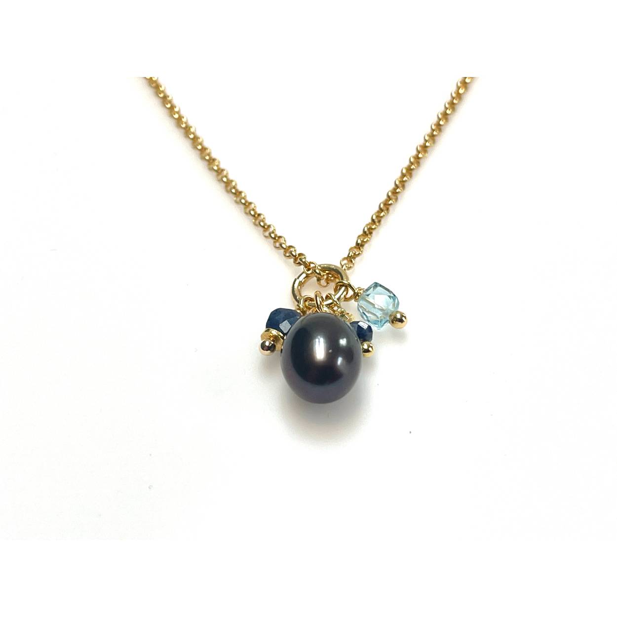 verguld collier grijze parel, topaas