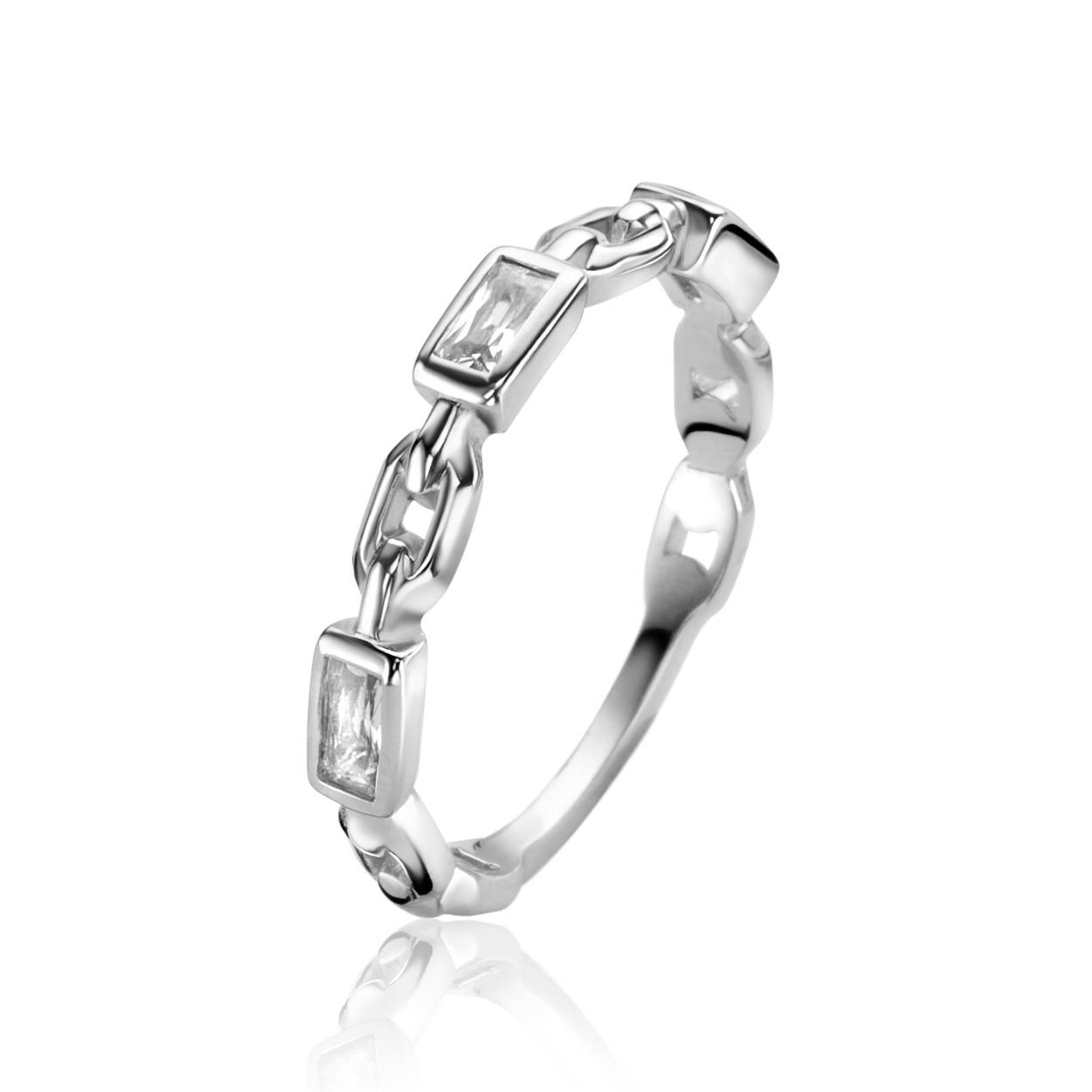 zilveren Zinzi ring, fijn schakel/baguette mt54